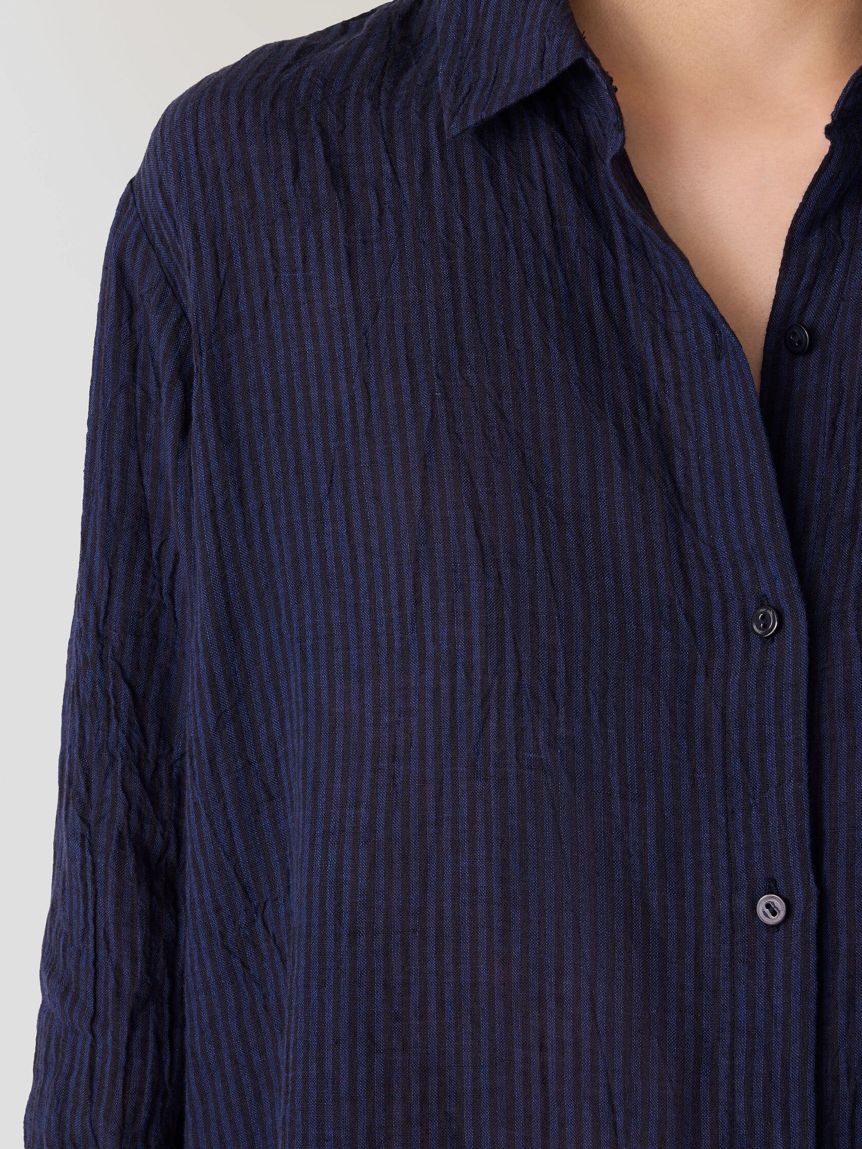 Puckered Organic Linen Stripe Classic Collar Shirt