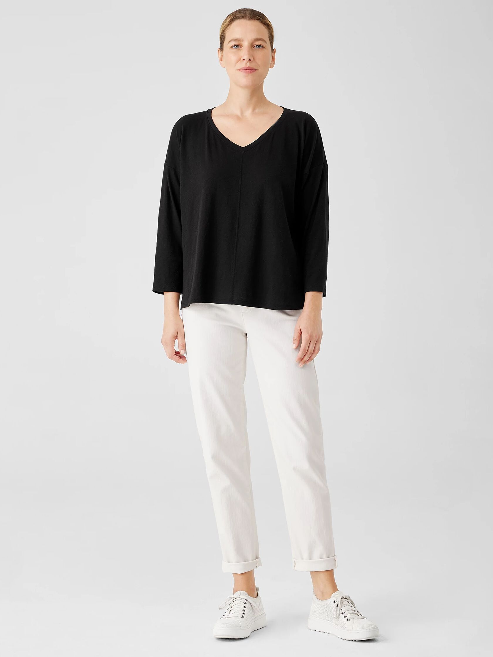 Organic Cotton Slub V-Neck Top