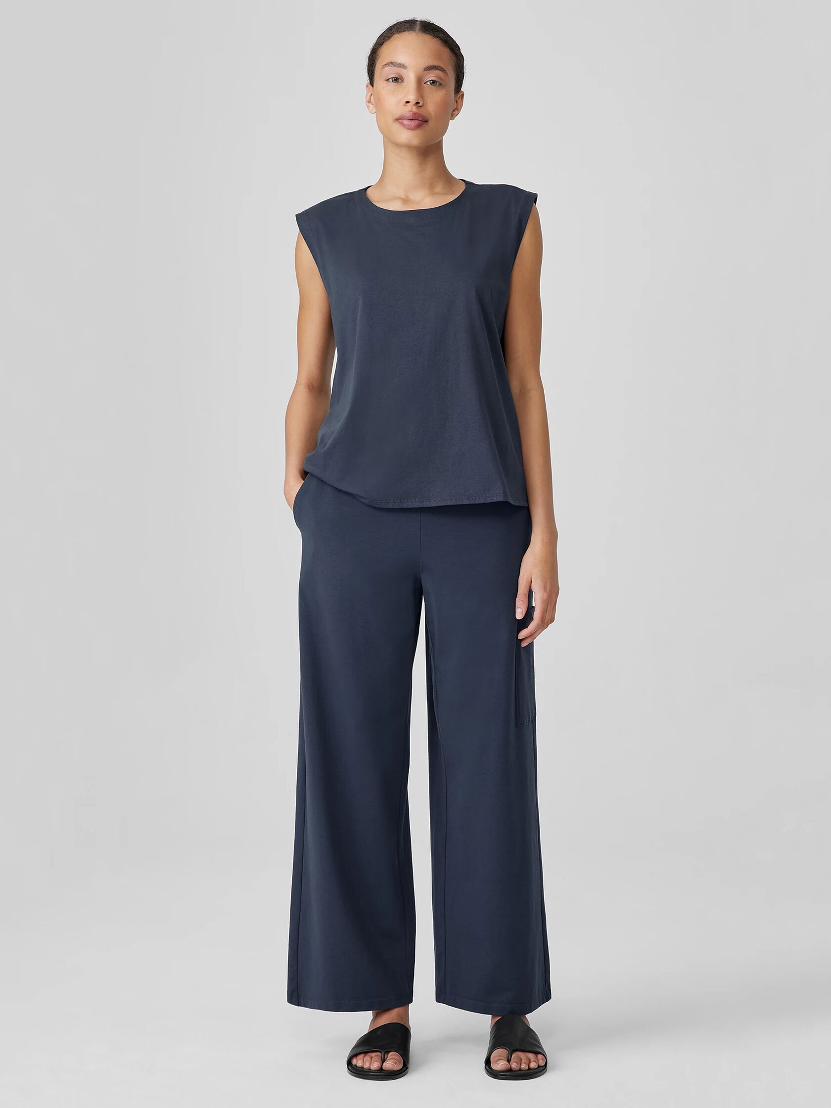 Pima Cotton Stretch Jersey Wide-Leg Pant With Pockets
