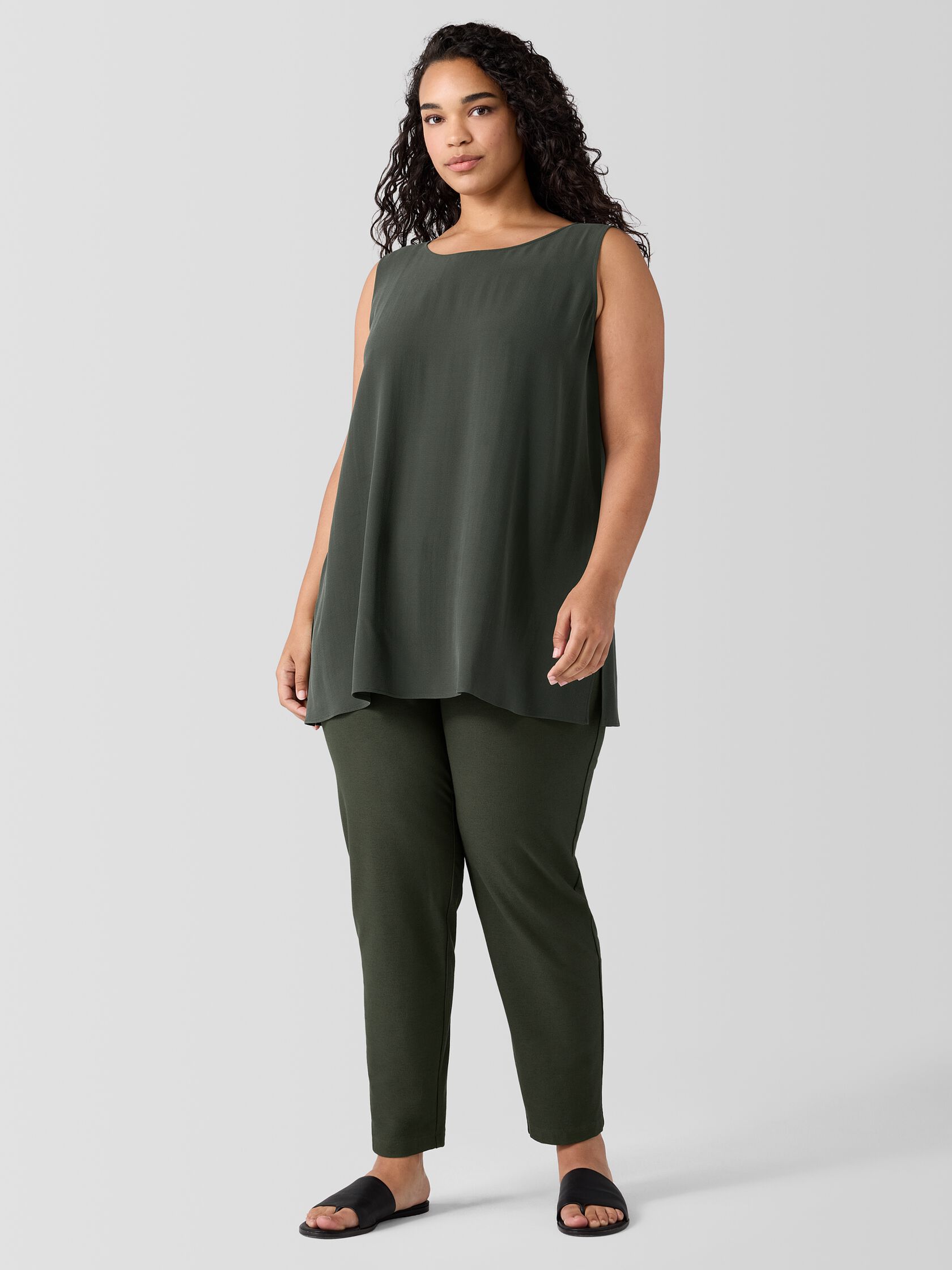 Silk Georgette Crepe&nbsp;Ballet Neck Long Tank