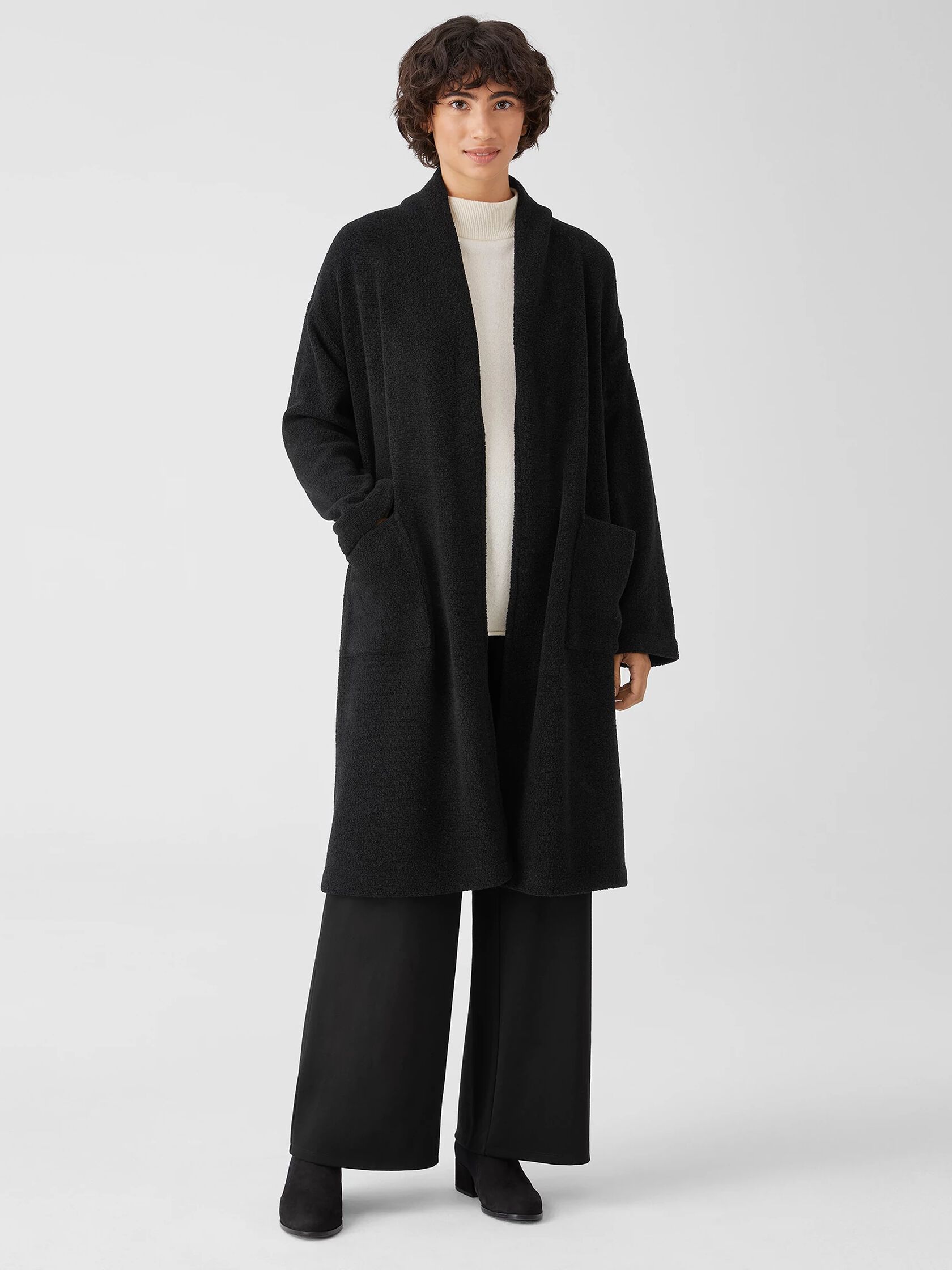 Boucle Wool Knit Long Coat