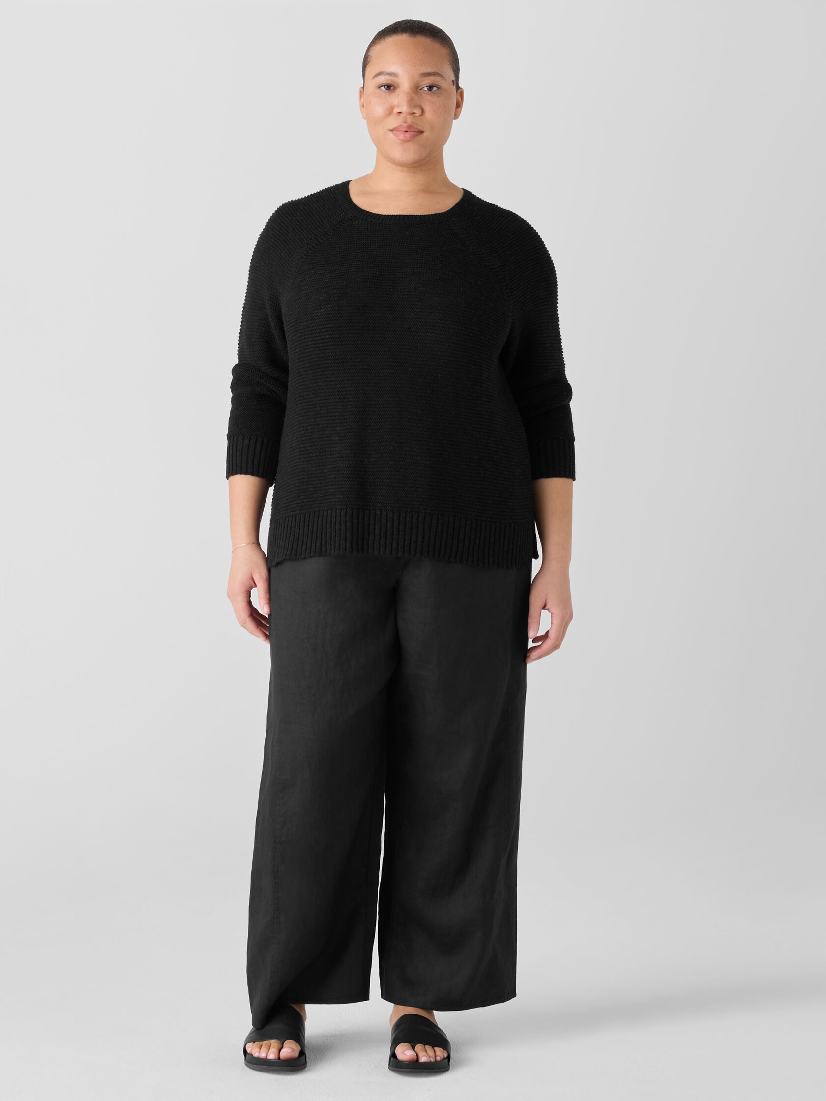 Organic Linen Cotton Slub Crew Neck Top