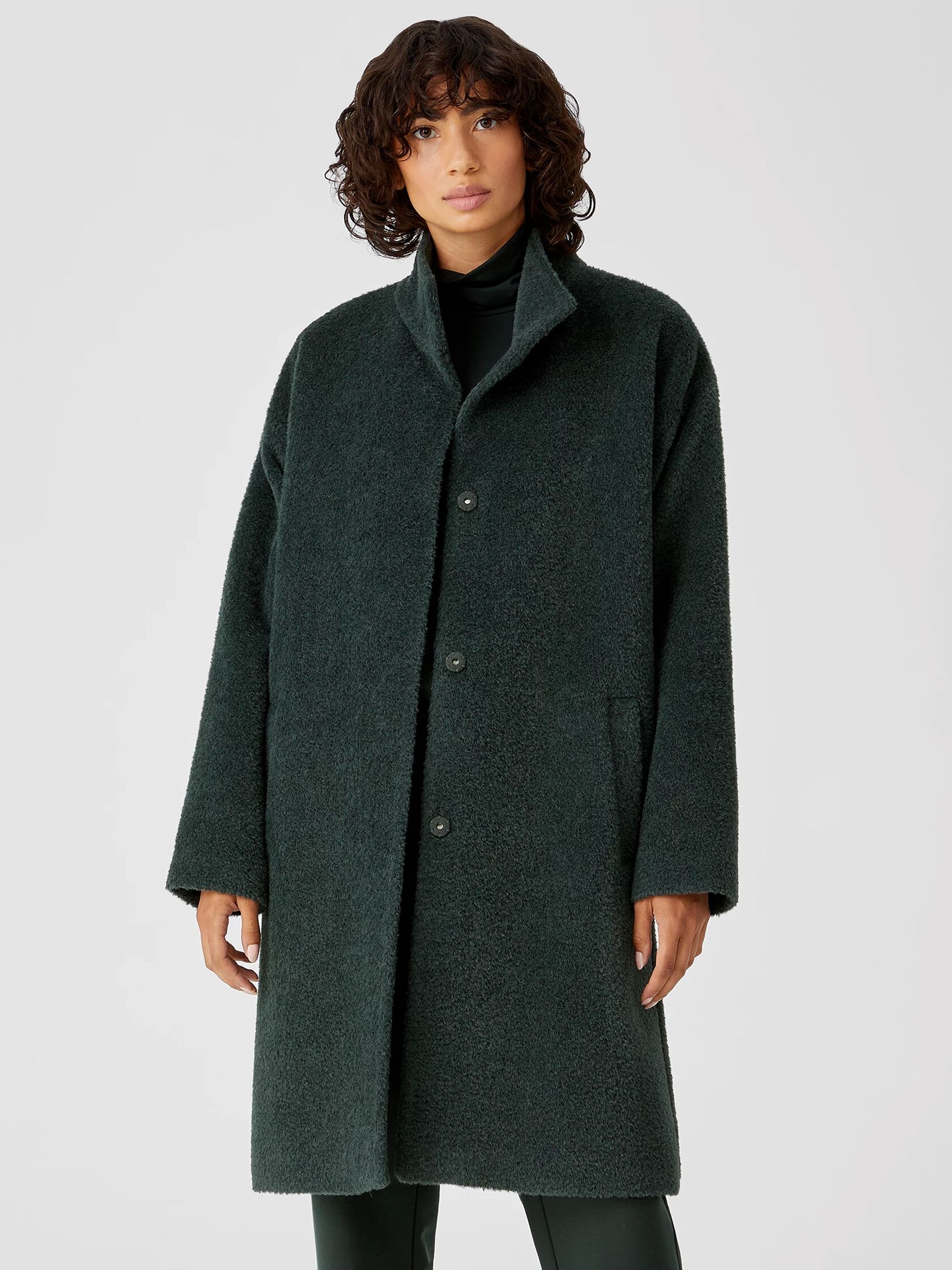 Sheared Suri Alpaca Stand Collar Coat