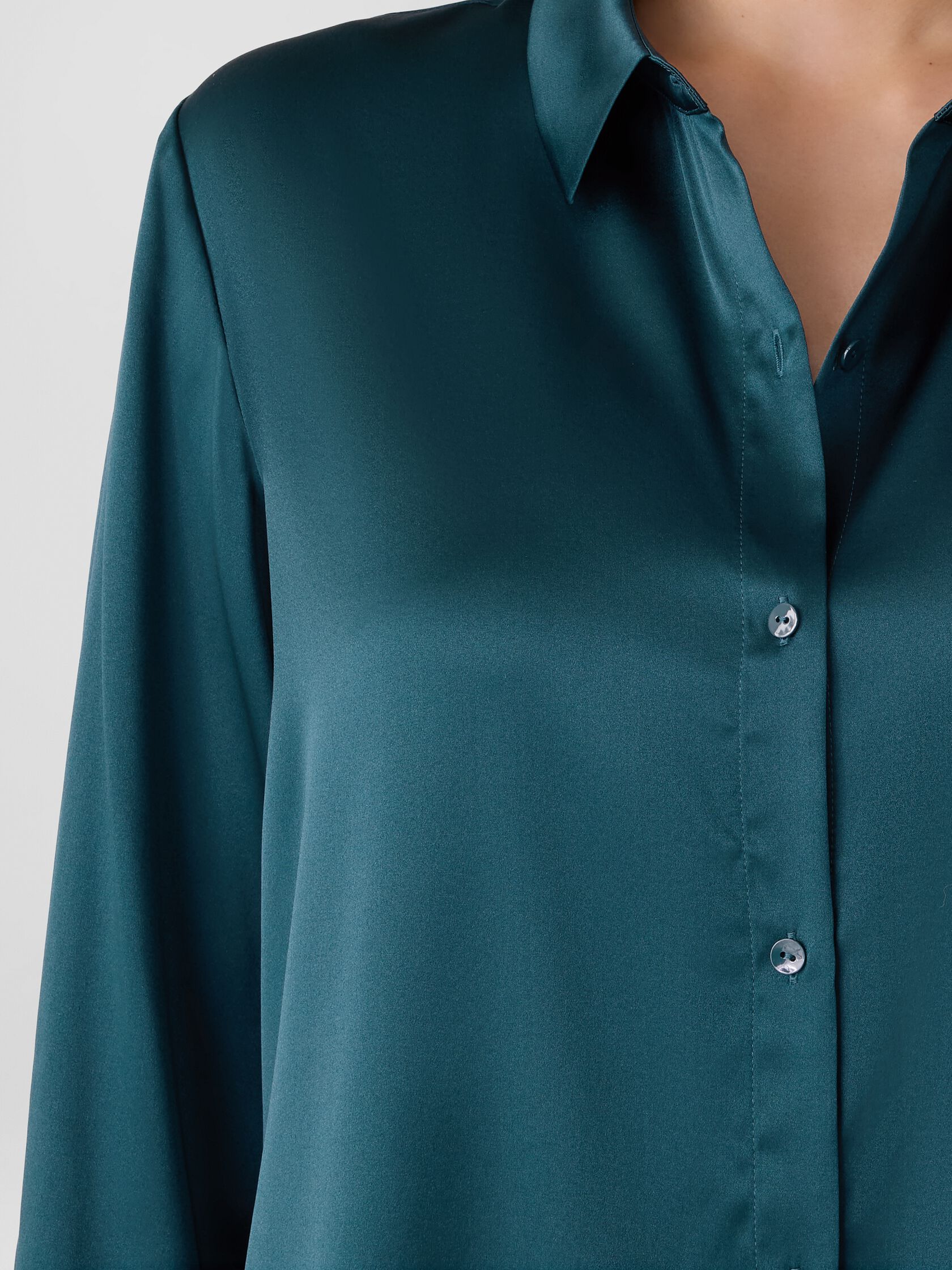 Stretch Silk Charmeuse Classic Collar Shirt