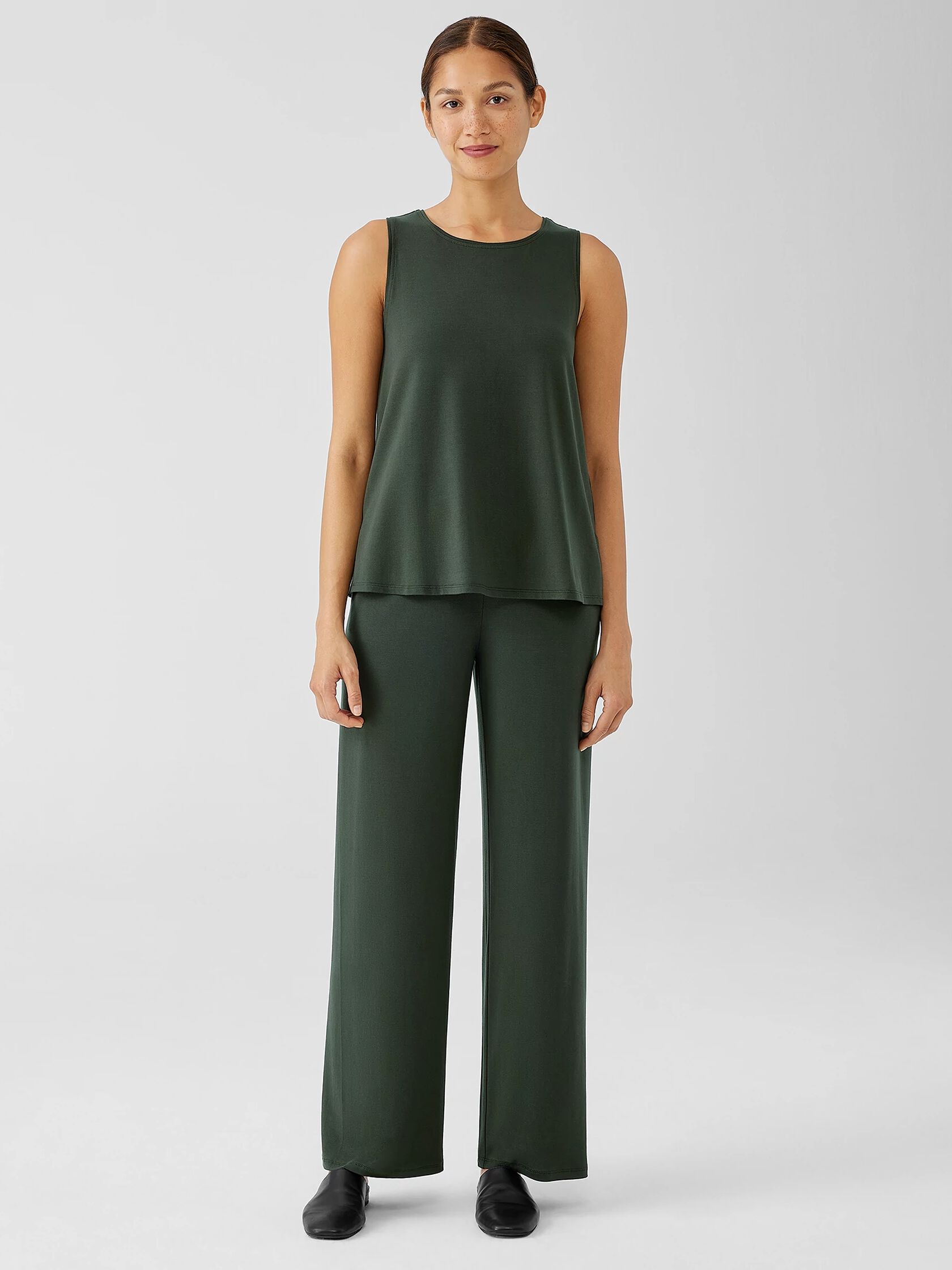 Stretch Jersey Knit Jewel Neck Tank