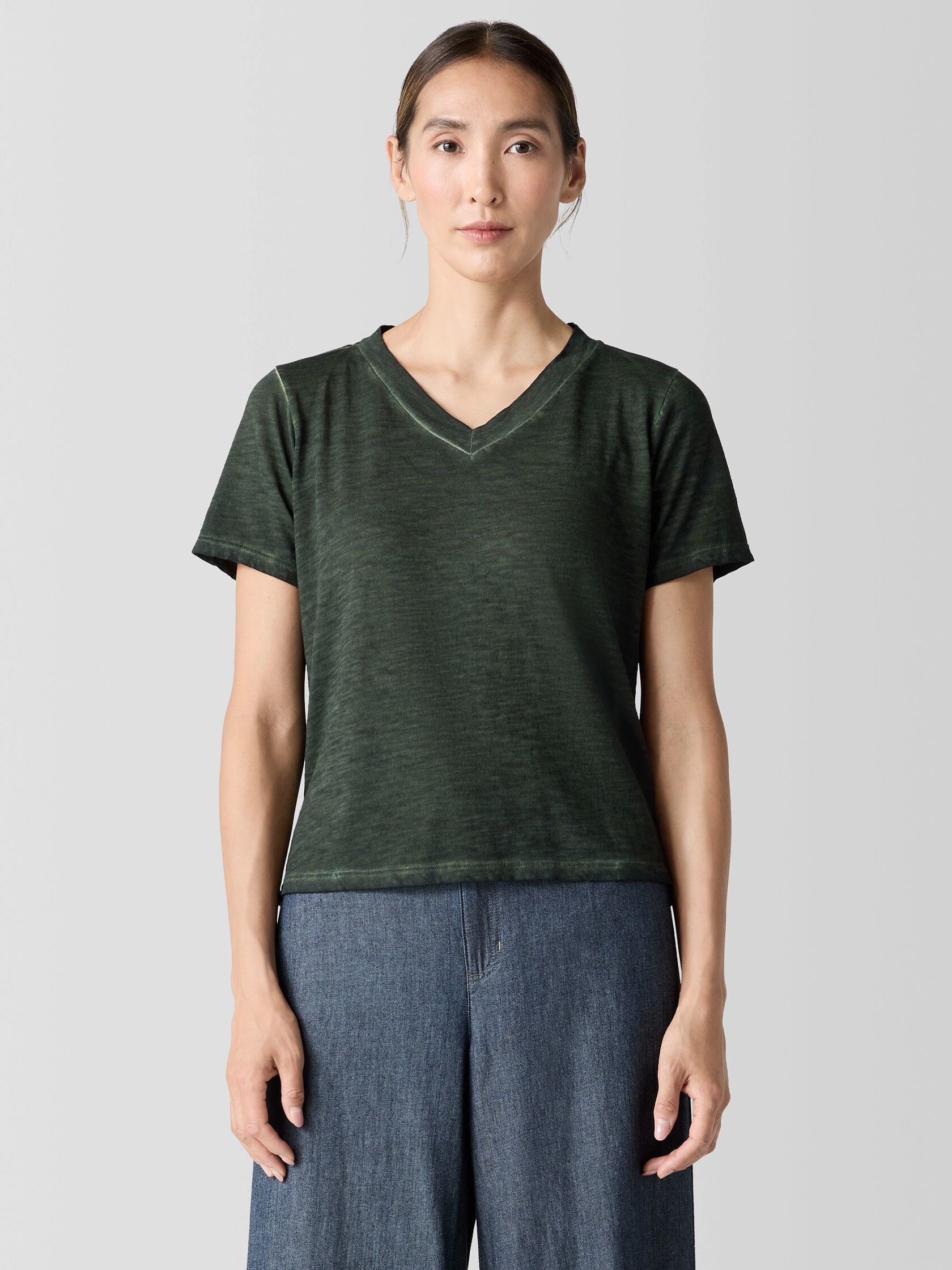 Organic Cotton Hazy Slub V-Neck Tee