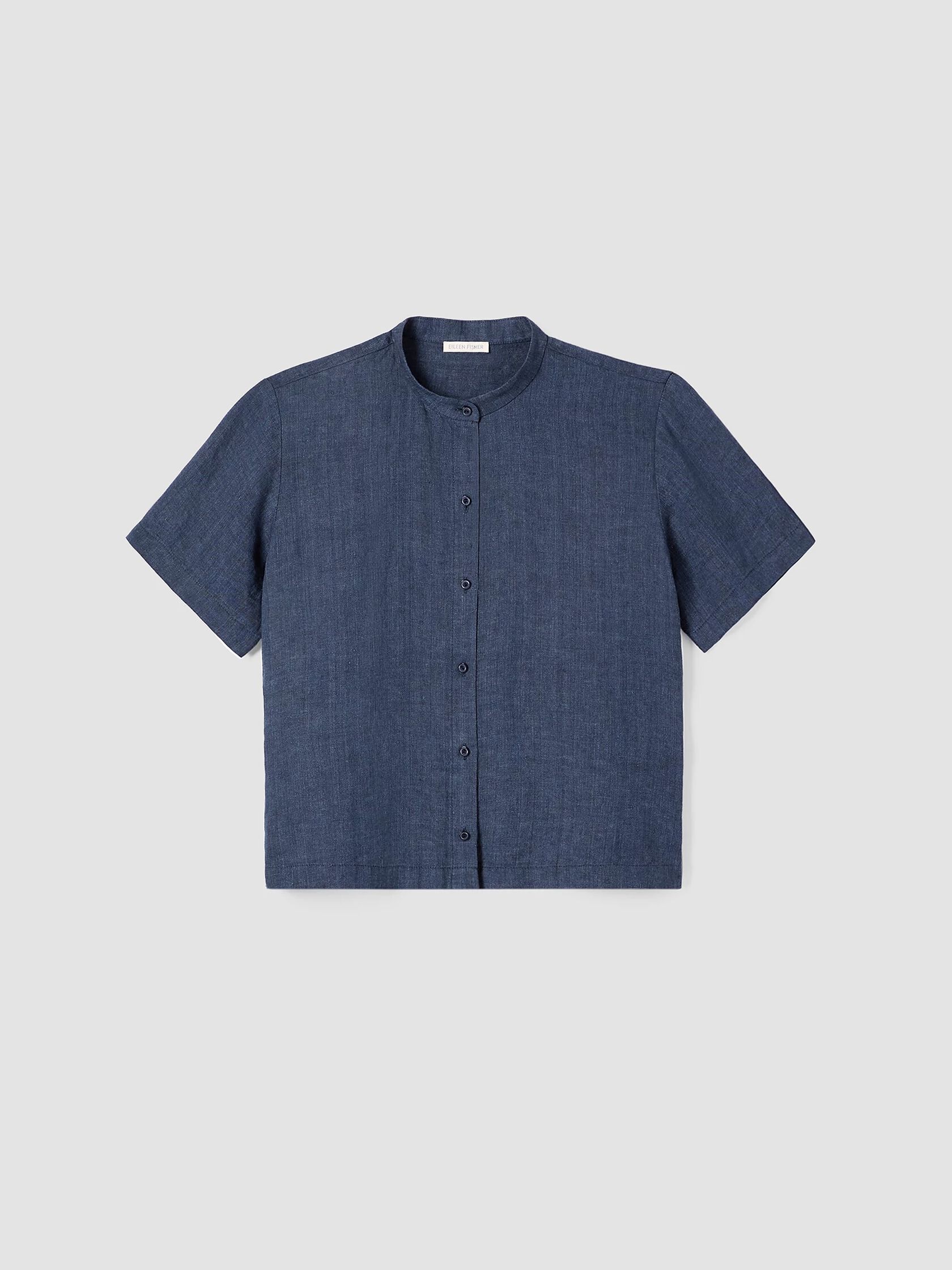 Washed Organic Linen D&eacute;lav&eacute; Band Collar Shirt