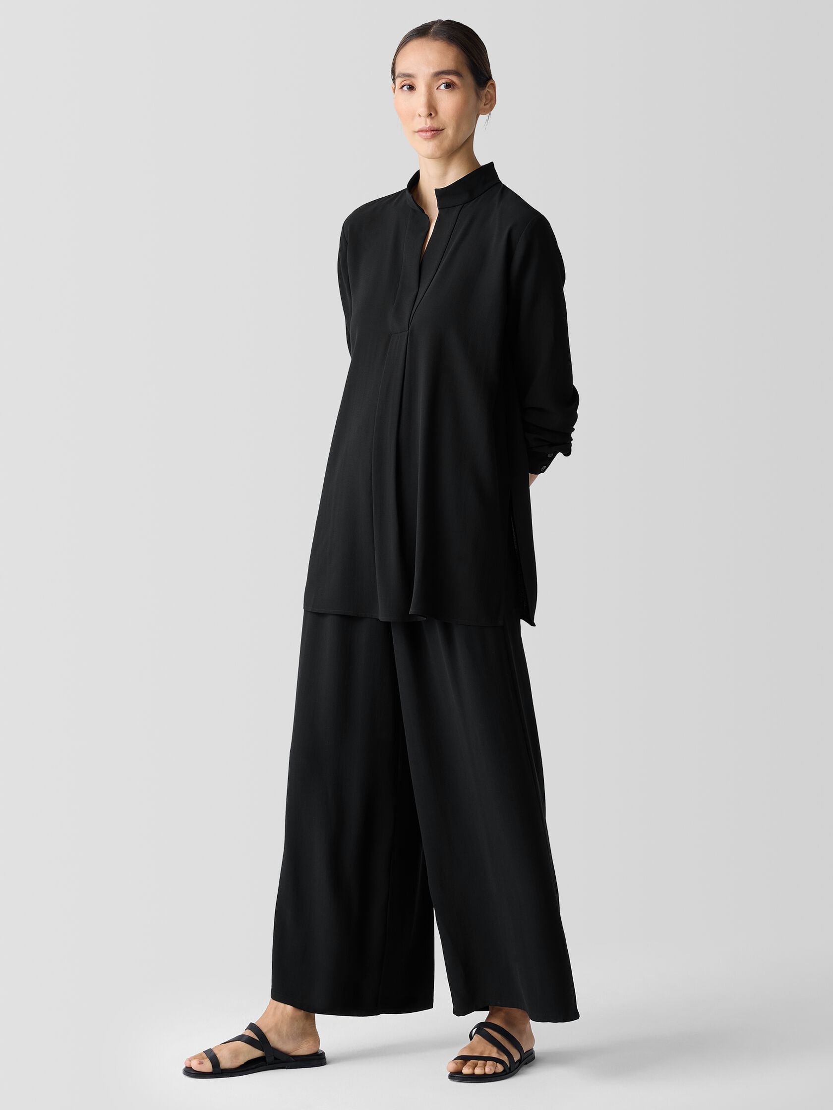 Silk Georgette Crepe Stand Collar Top