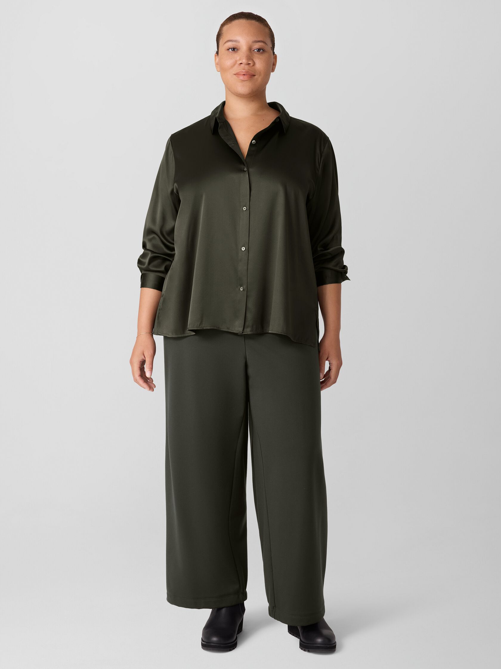 Stretch Silk Charmeuse Classic Collar Shirt