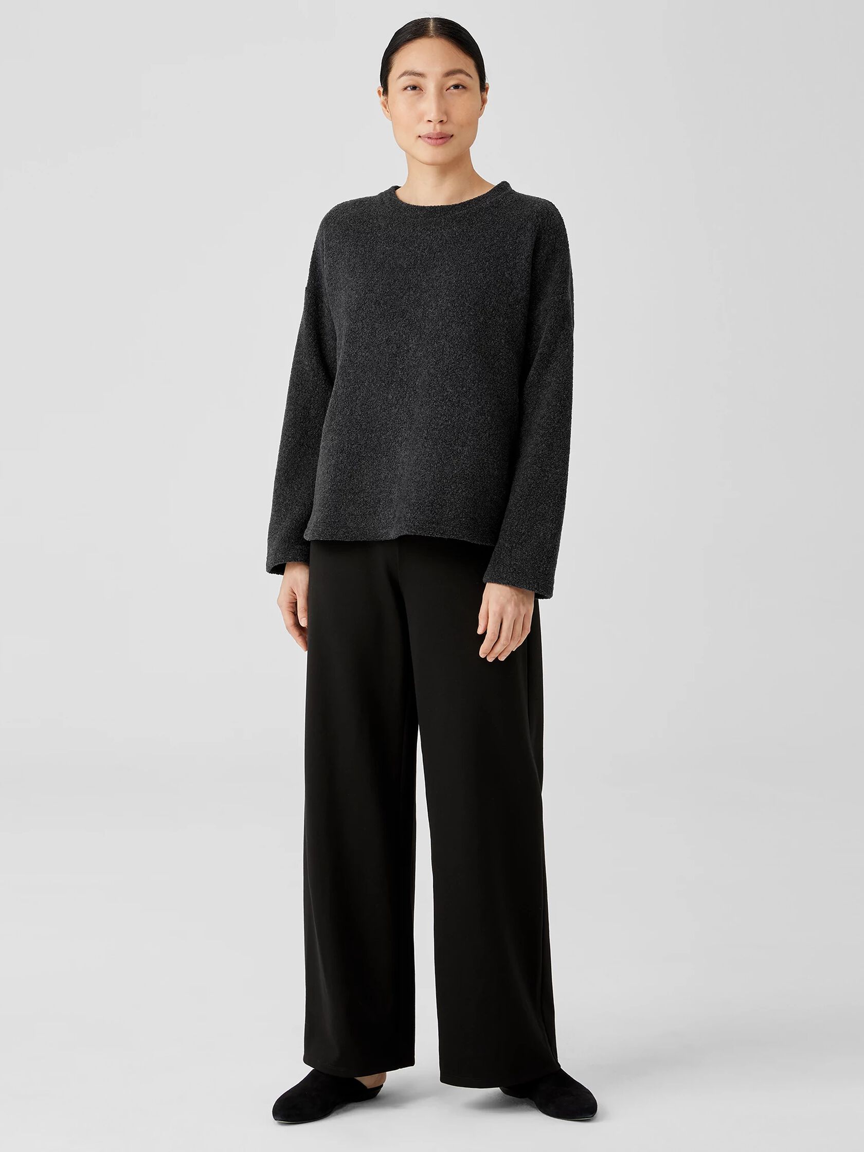 Boucle Wool Knit Crew Neck Box-Top