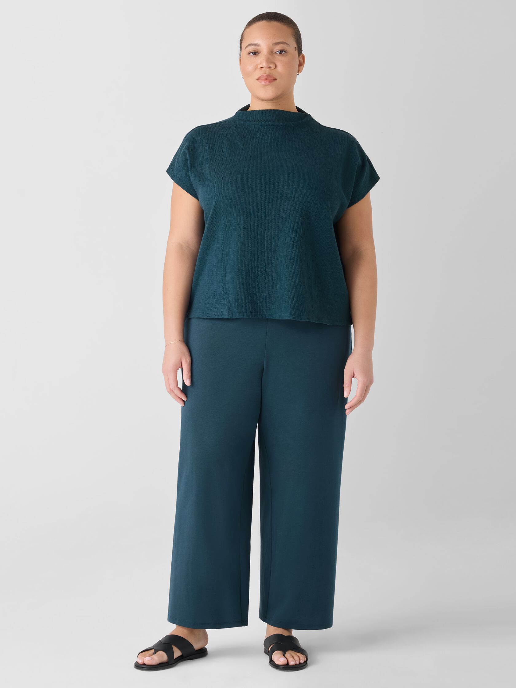 Crinkled Jersey Funnel Neck Top