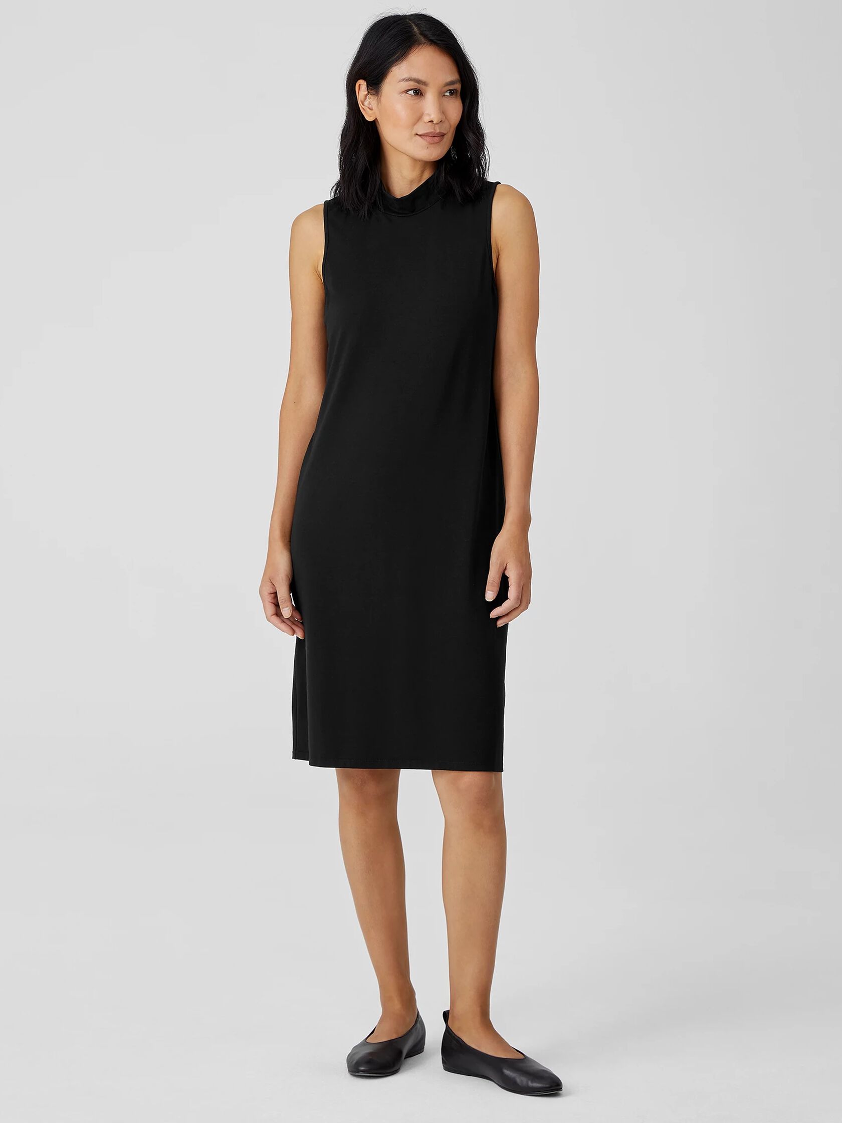 Stretch Jersey Knit Mock Neck Dress