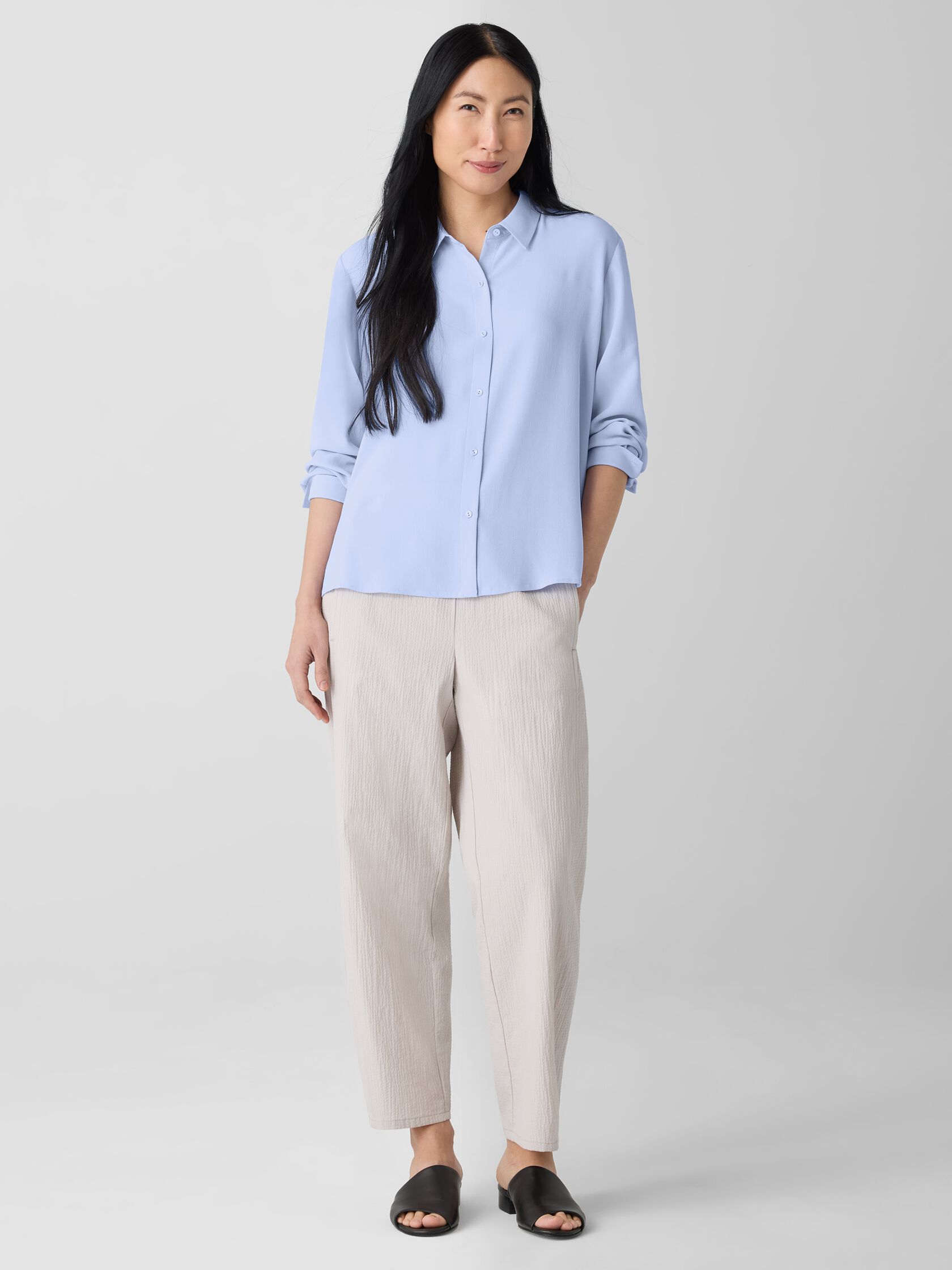 Silk Georgette Crepe Classic Collar Shirt