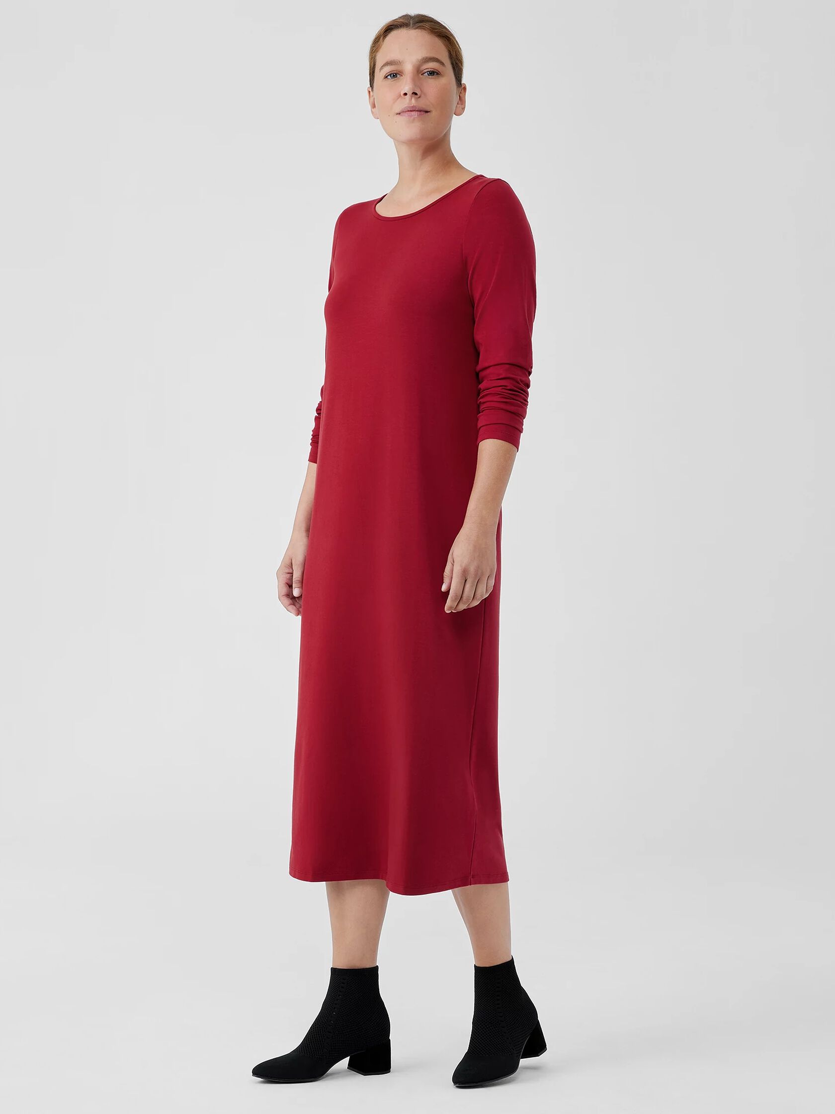 Stretch Jersey Knit Jewel Neck Dress
