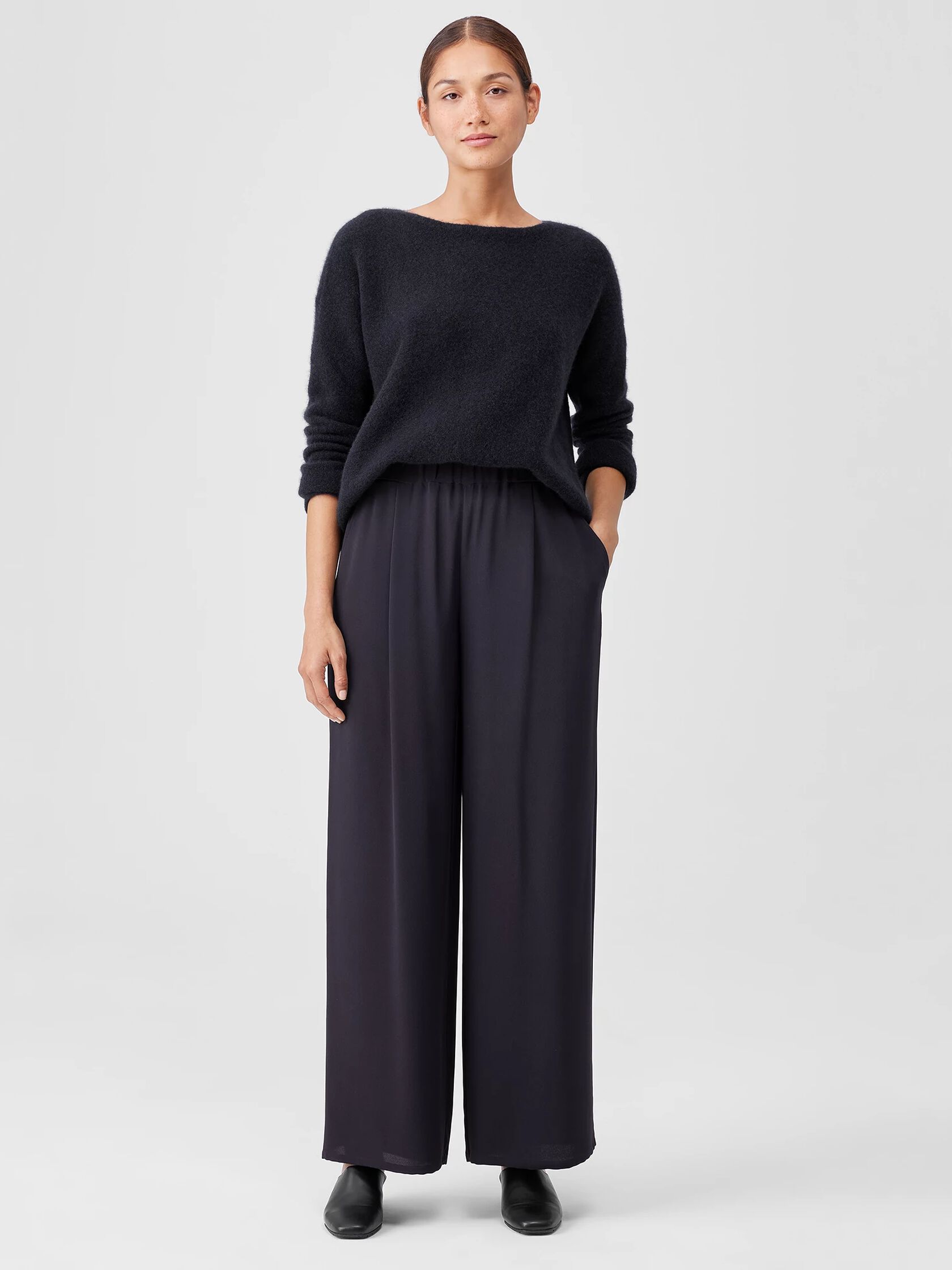 Silk Double Crepe Wide-Leg Pant