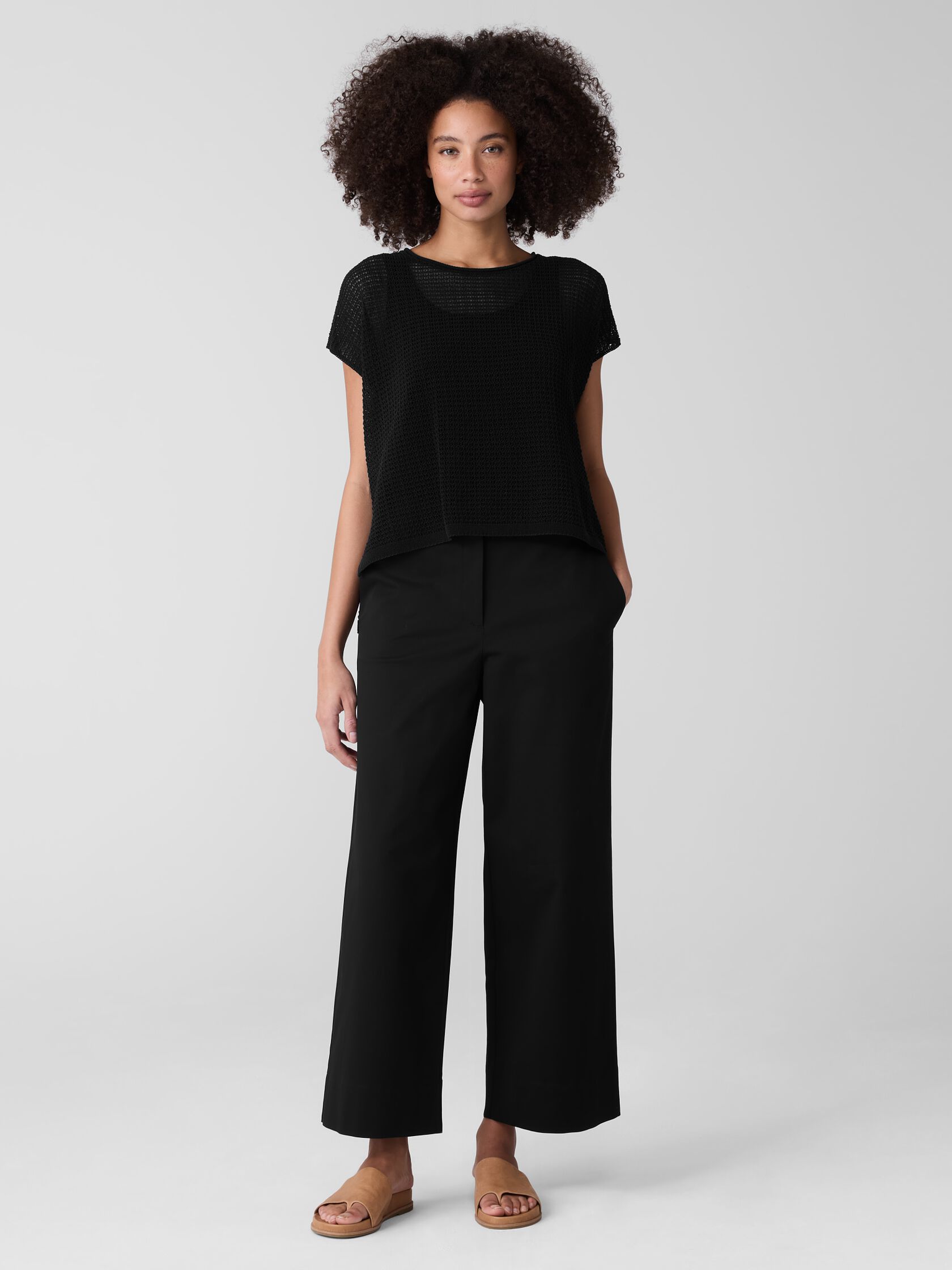 Stretch Cotton Twill Wide-Leg Trouser Pant