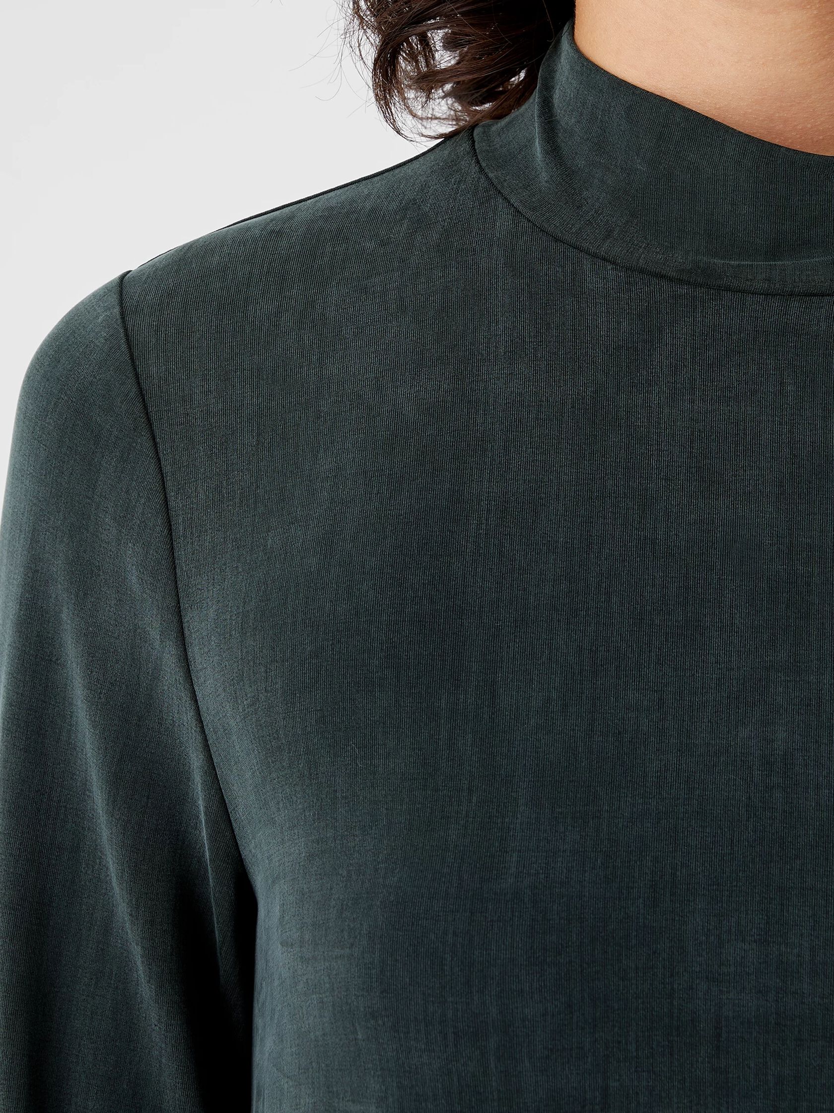 Sandwashed Cupro Knit Mock Neck Top