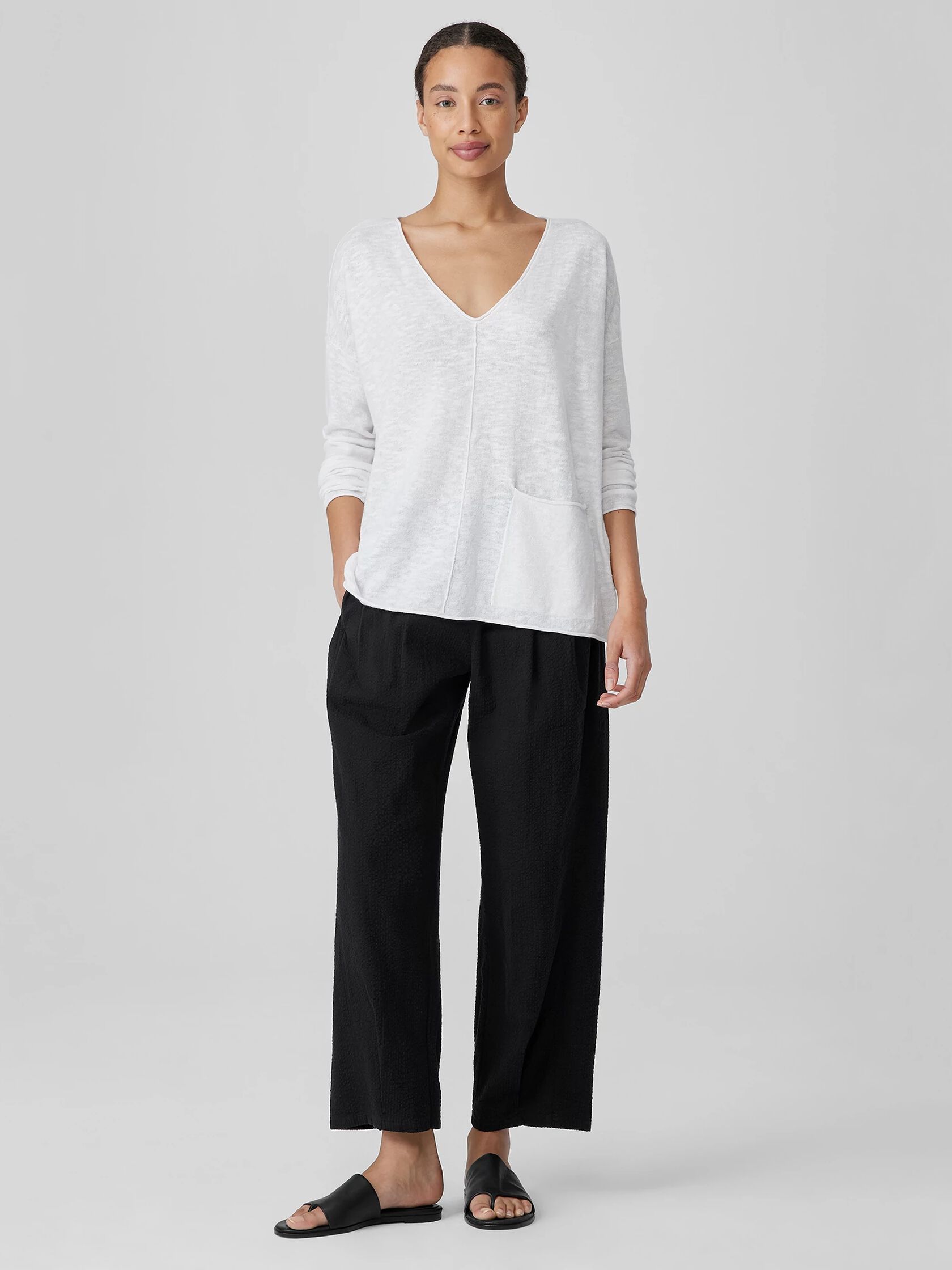 Organic Linen Cotton Slub V-Neck Top