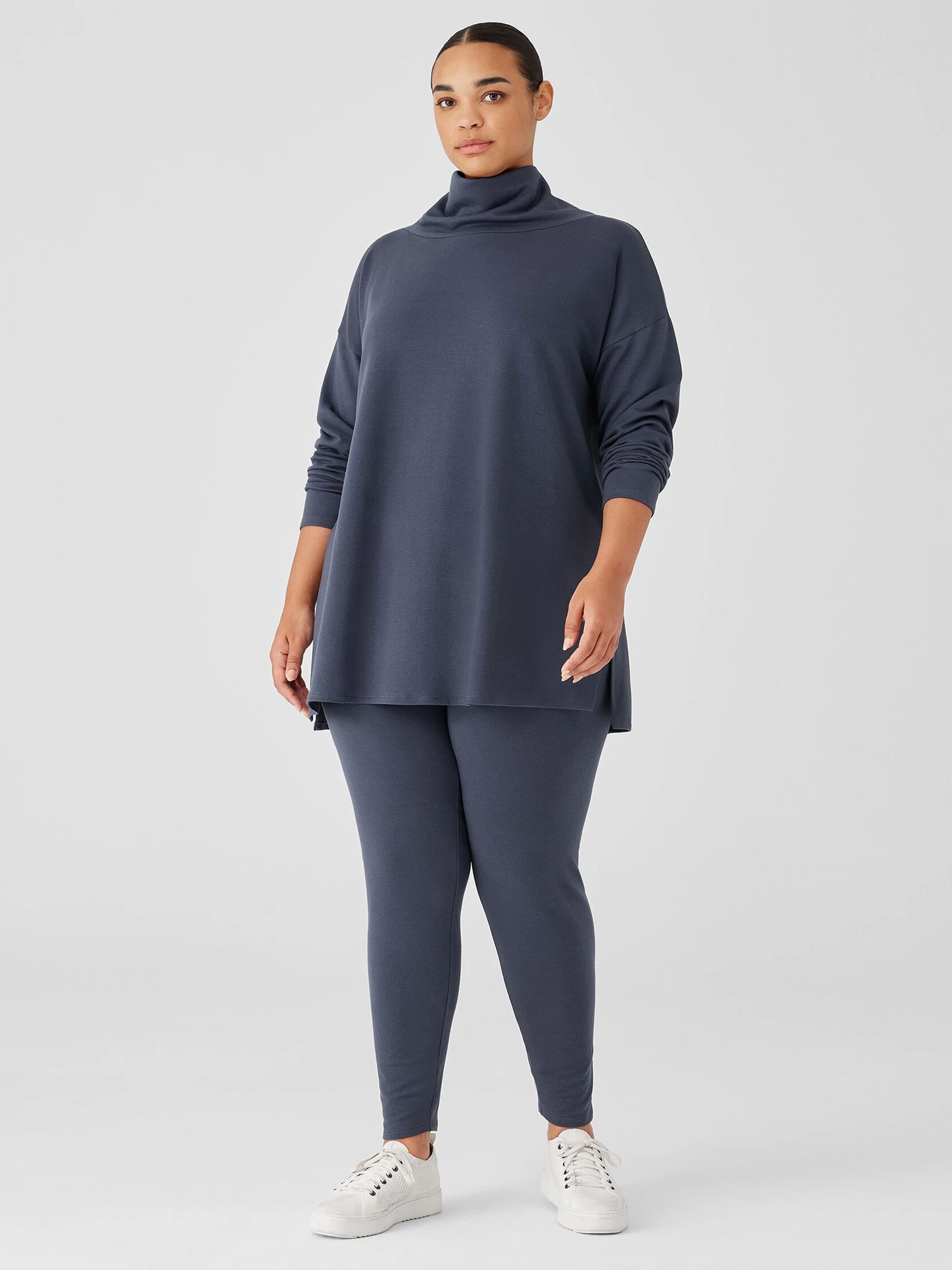 Cozy Brushed Terry Hug Funnel Neck Long Top