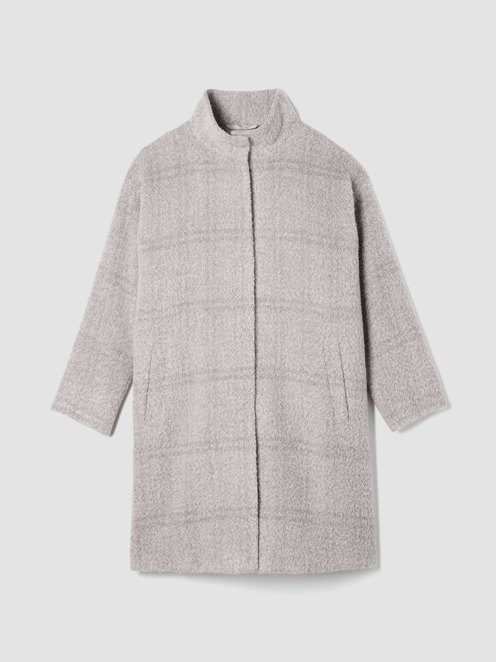 Luxe Alpaca Windowpane Stand Collar Coat
