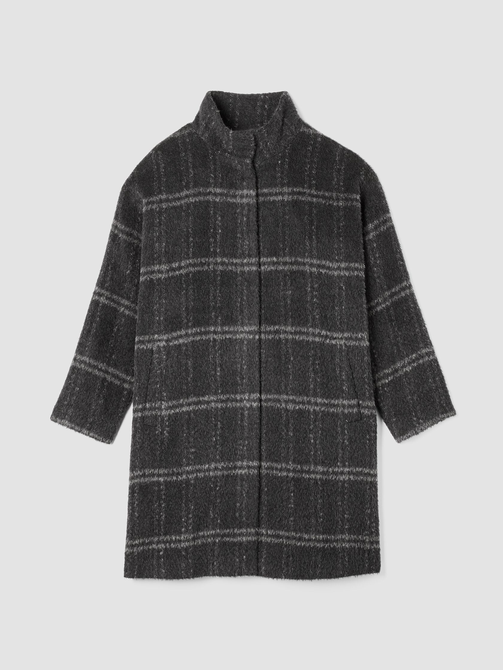 Luxe Alpaca Windowpane Stand Collar Coat