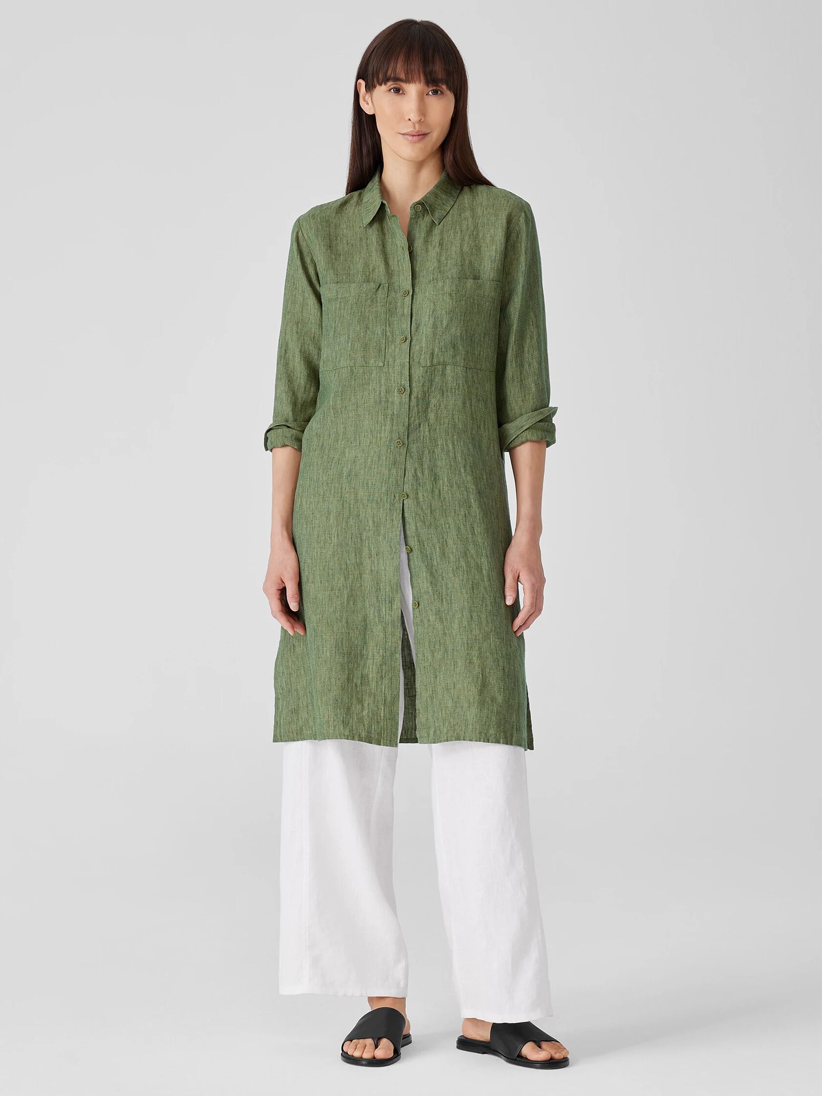 Washed Organic Linen Delave Shirtdress