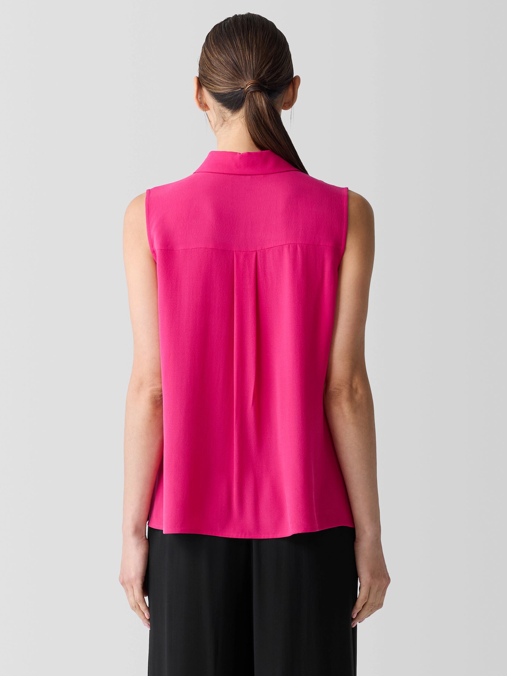 Silk Georgette Crepe Classic Collar Sleeveless Shirt