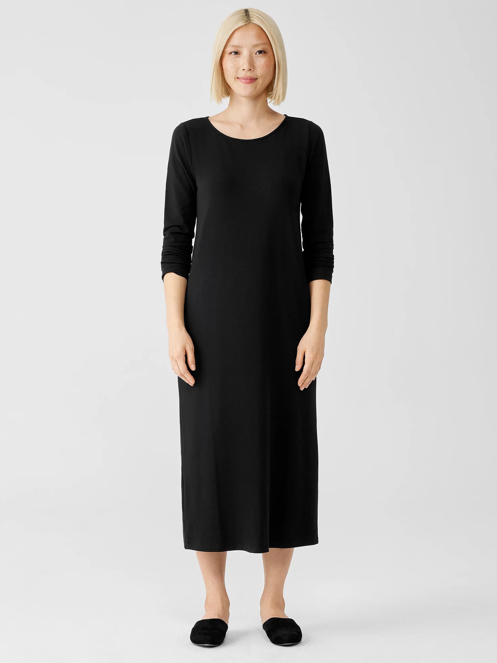 Stretch Jersey Knit Jewel Neck Dress