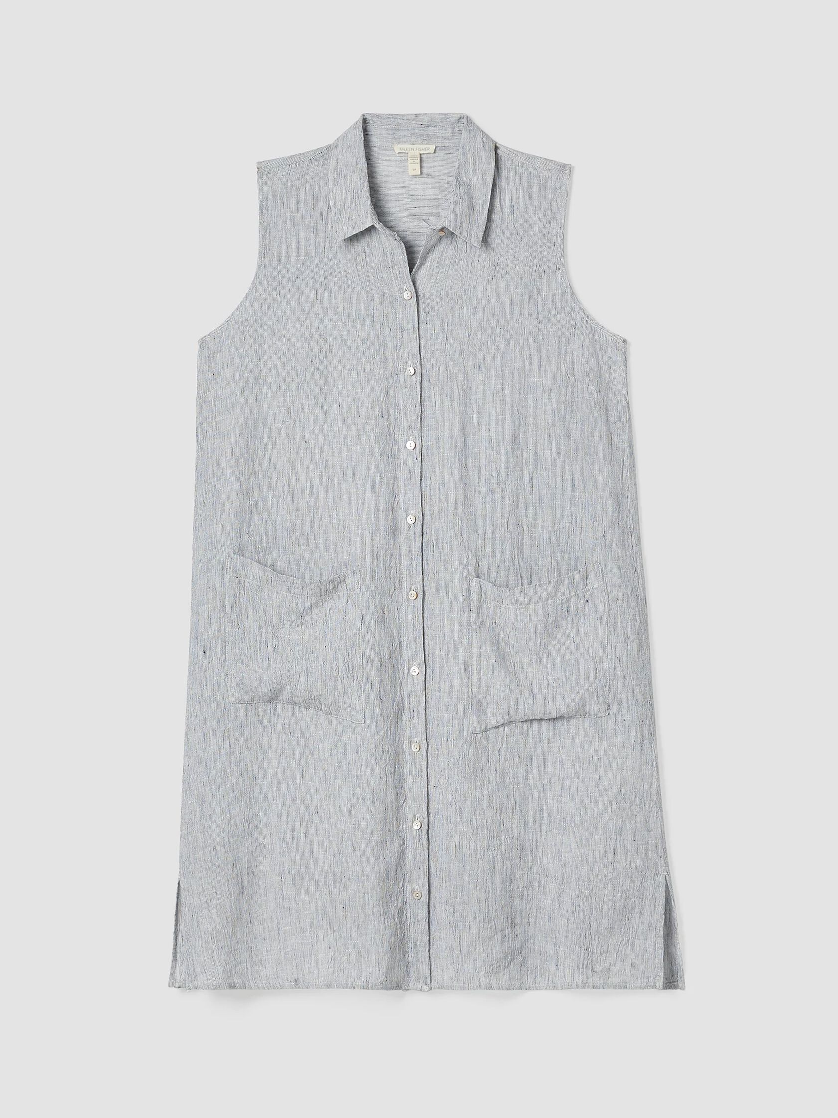 Striped Organic Linen Crinkle&nbsp;Sleeveless Shirtdress