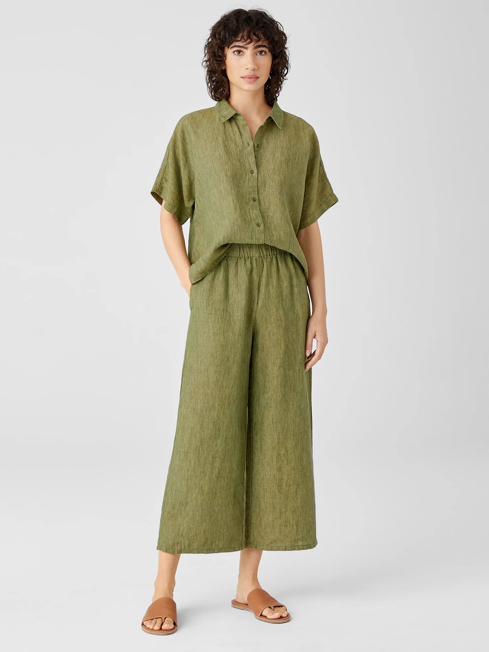 Washed Organic Linen Delave Wide-Leg Pant