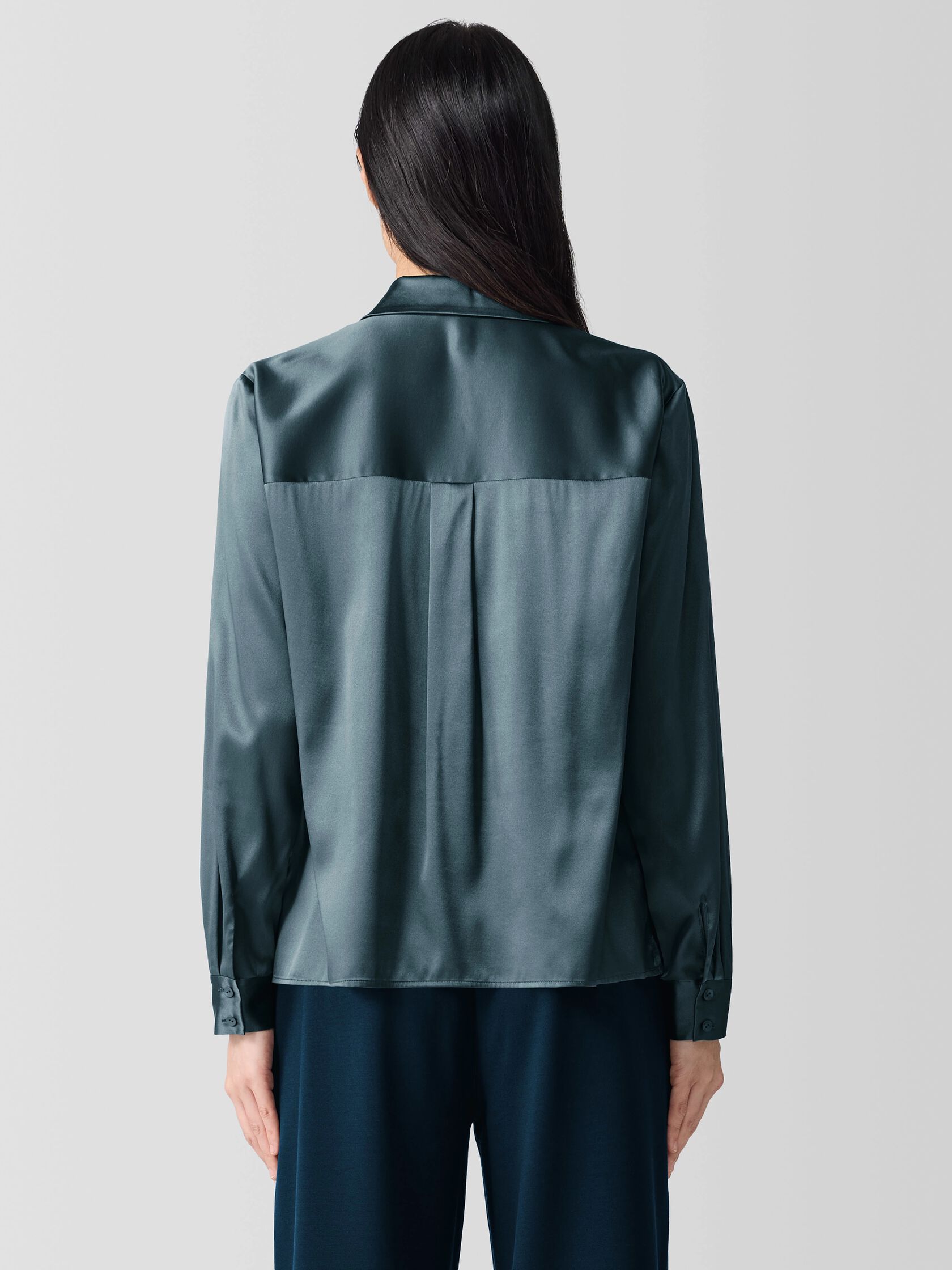 Stretch Silk Charmeuse&nbsp;Classic Collar Shirt