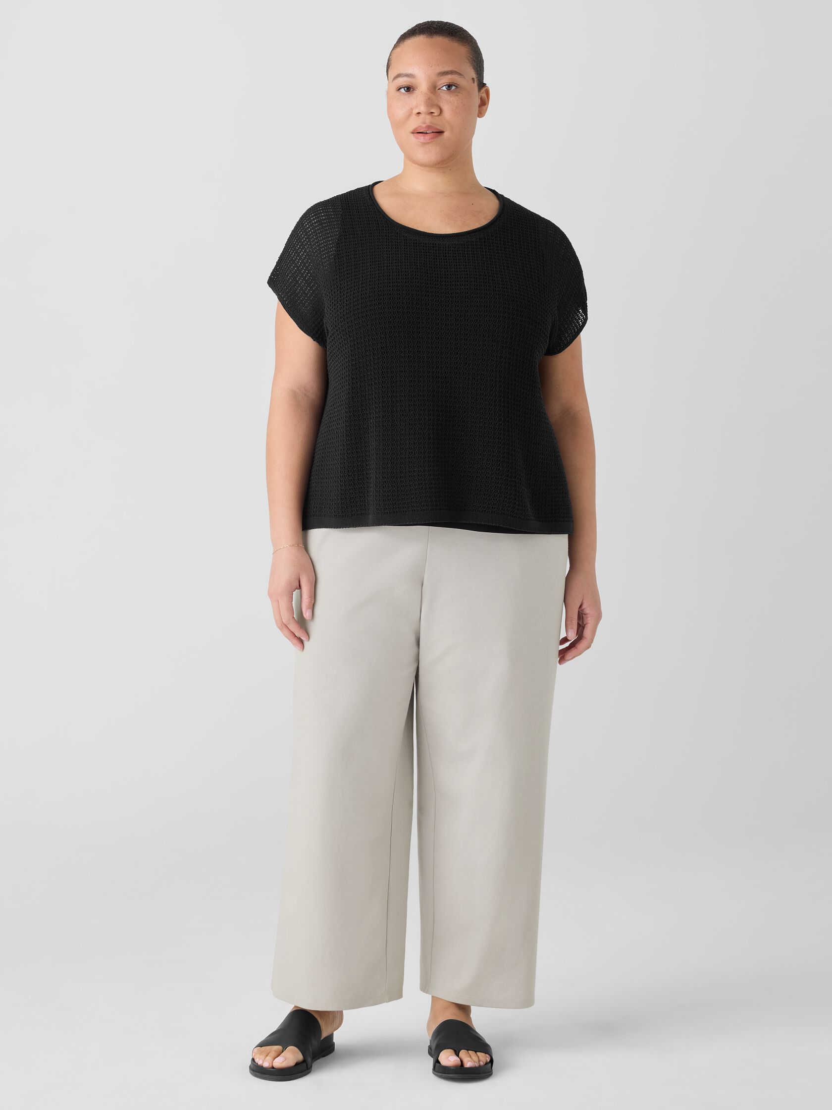 Organic Cotton Cord Sheen Jewel Neck Top