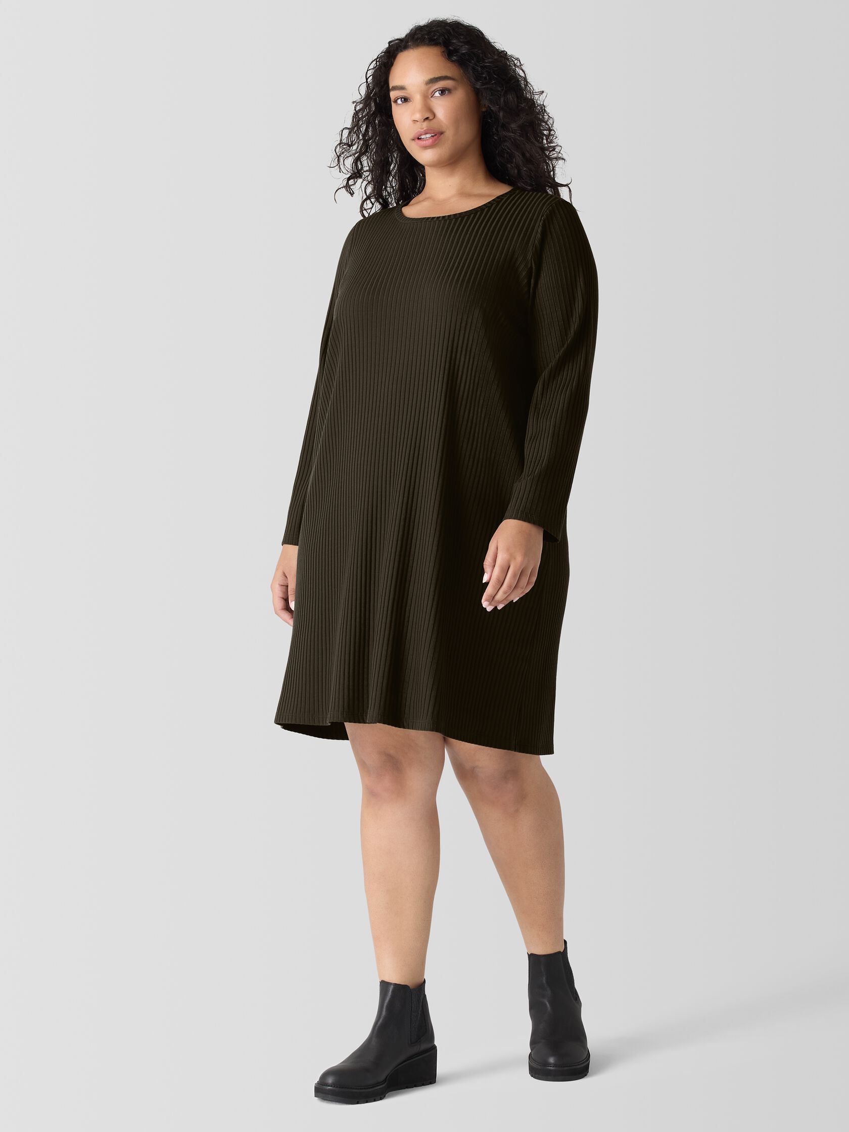 Textured Stretch Rib Crew Neck Dress
