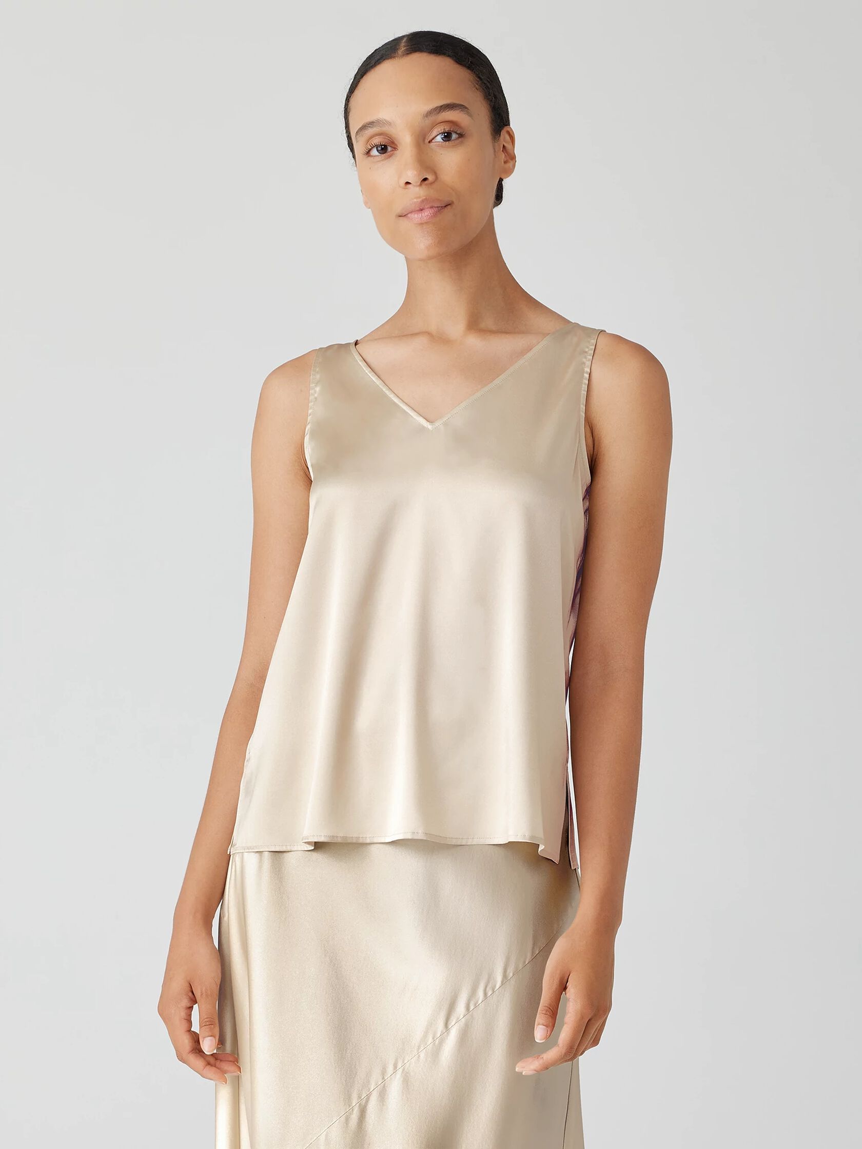 Stretch Silk Charmeuse V-Neck Tank