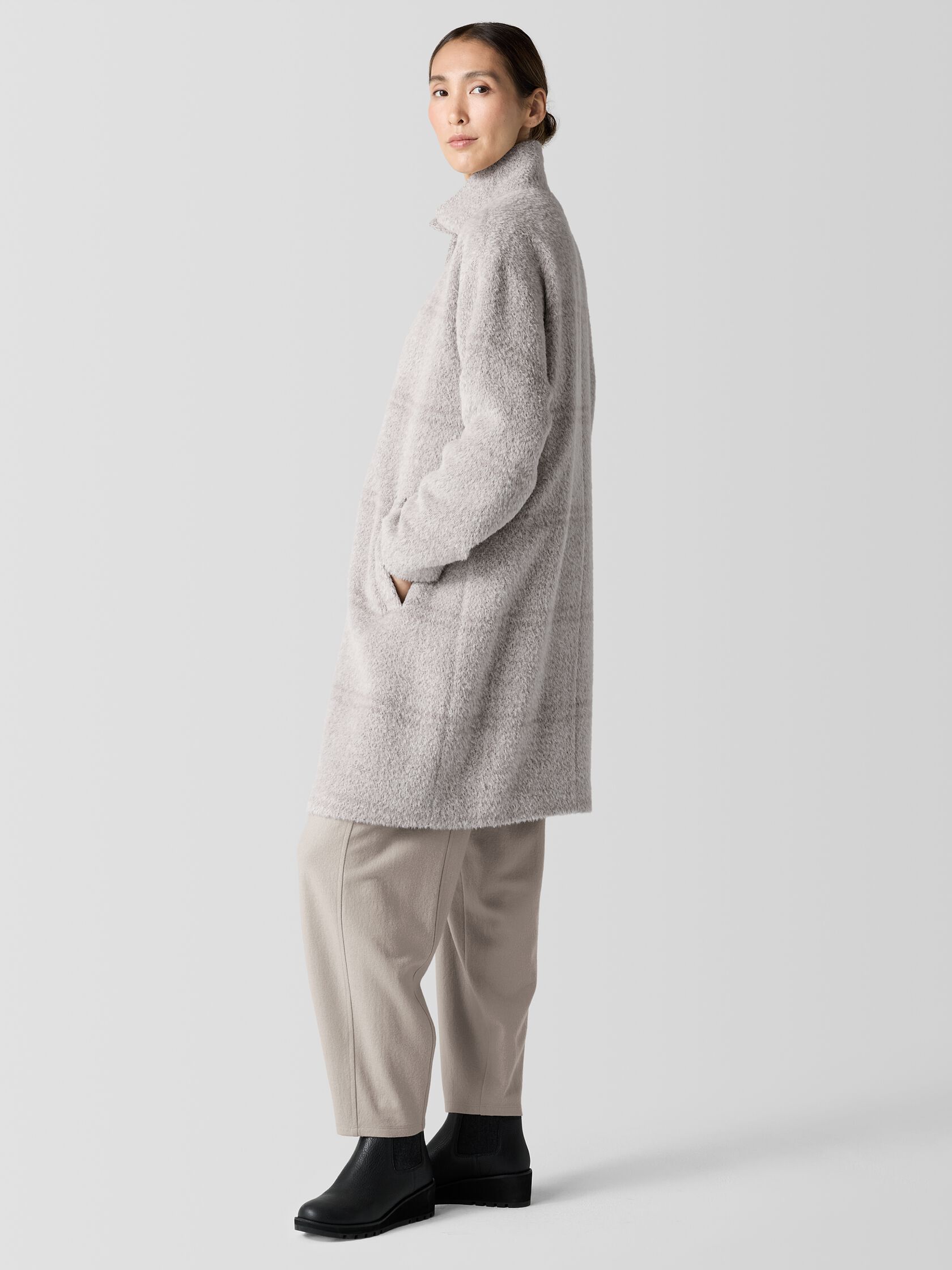 Luxe Alpaca Windowpane Stand Collar Coat