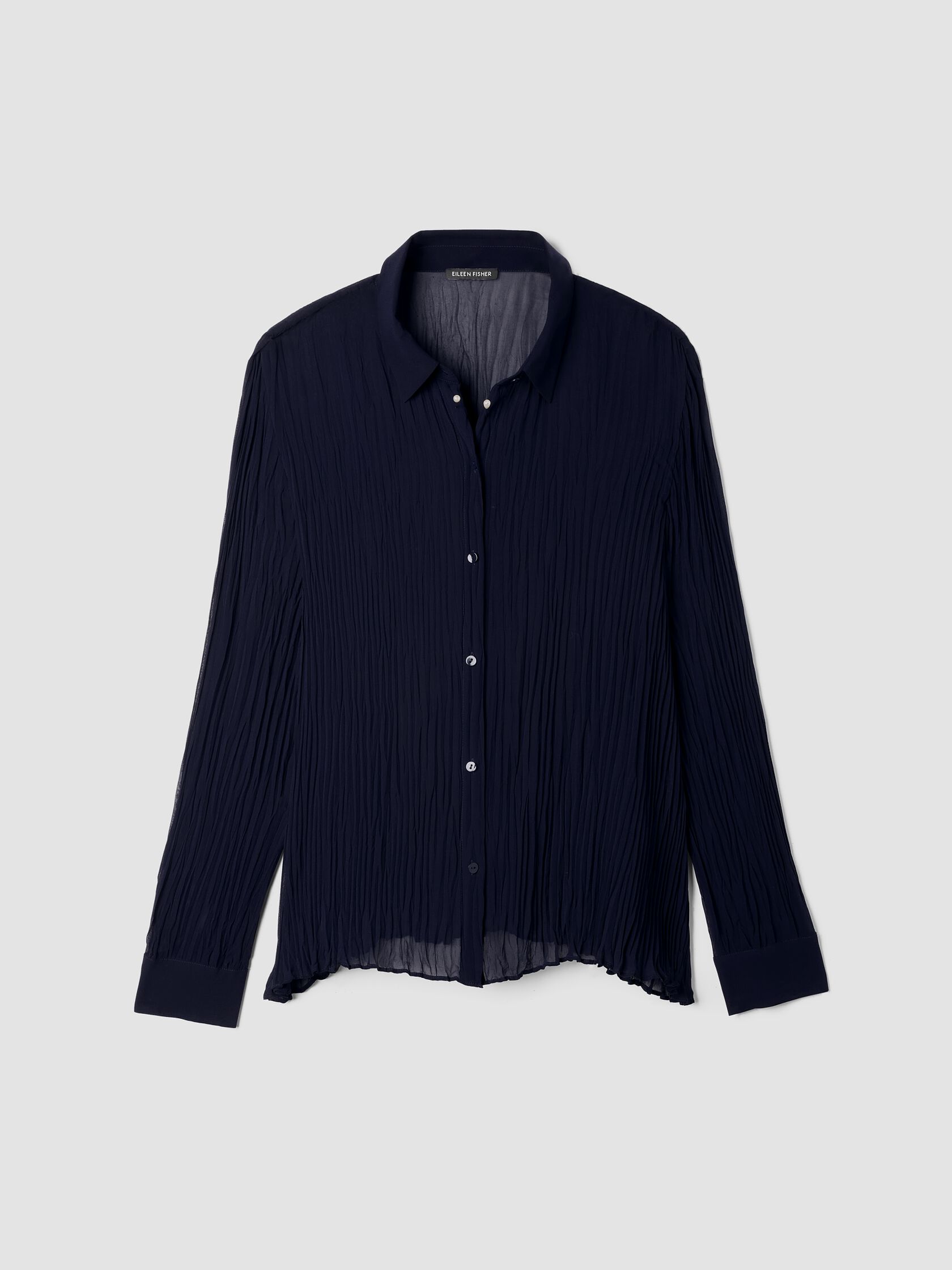 Crinkled Sheer Silk Georgette Classic Collar Shirt