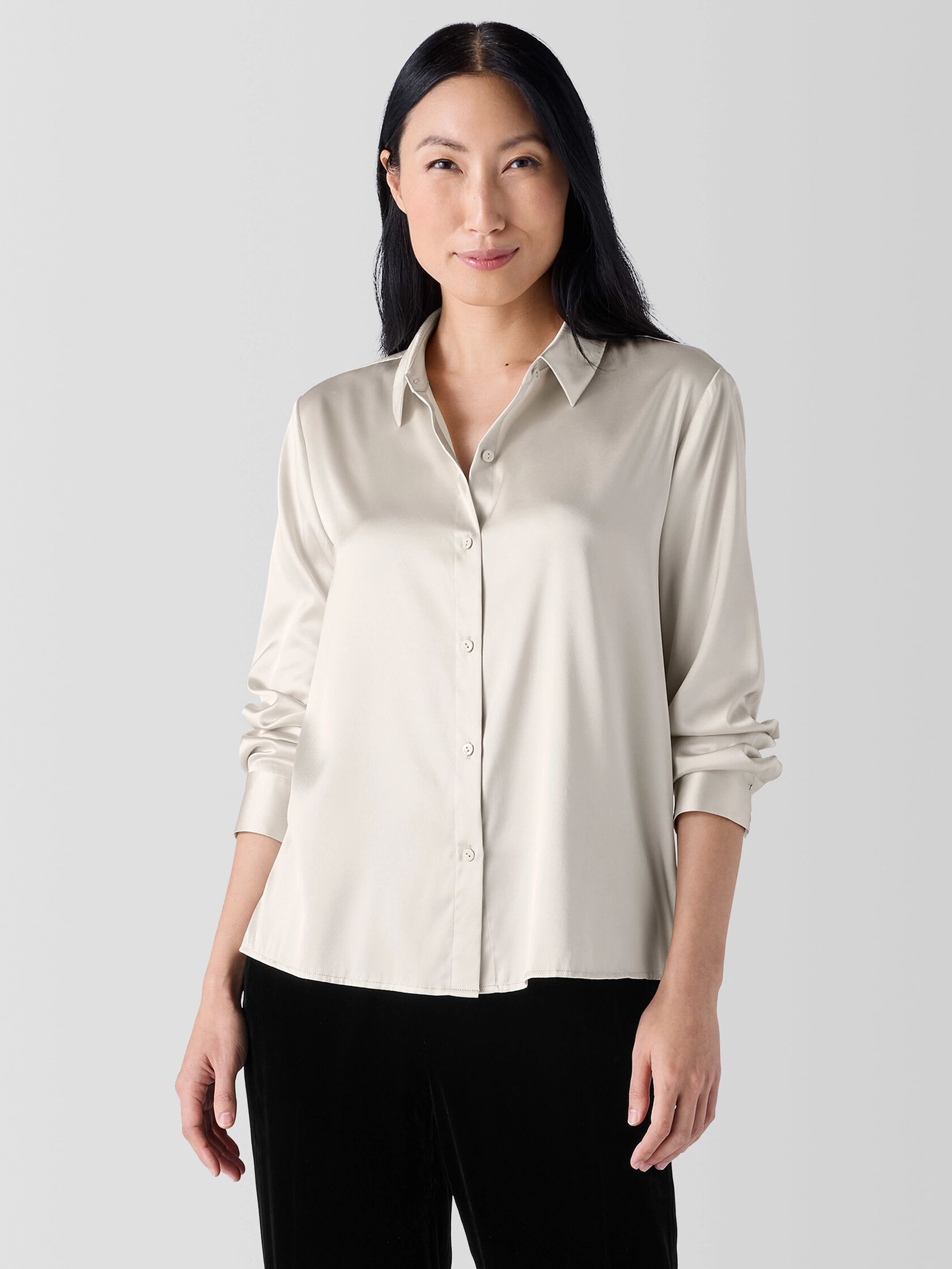 Stretch Silk Charmeuse&nbsp;Classic Collar Shirt