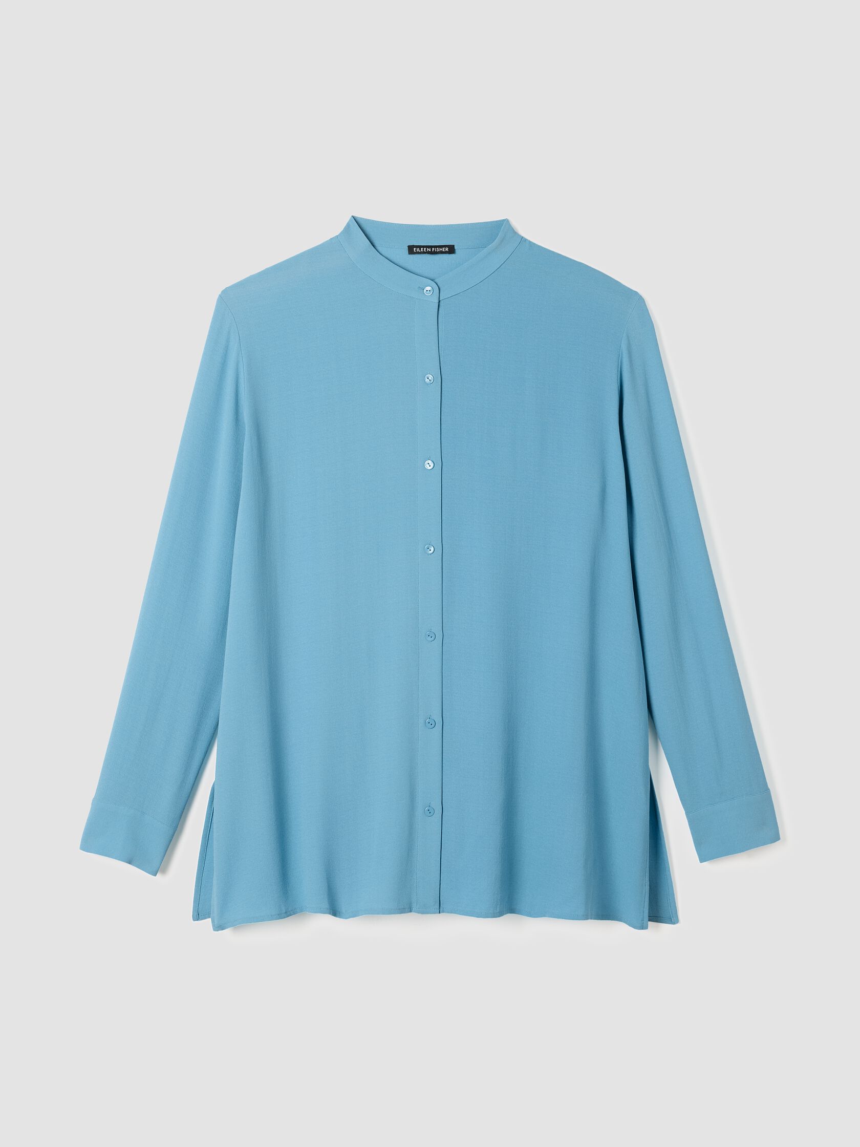 Silk Georgette Crepe Band Collar Shirt