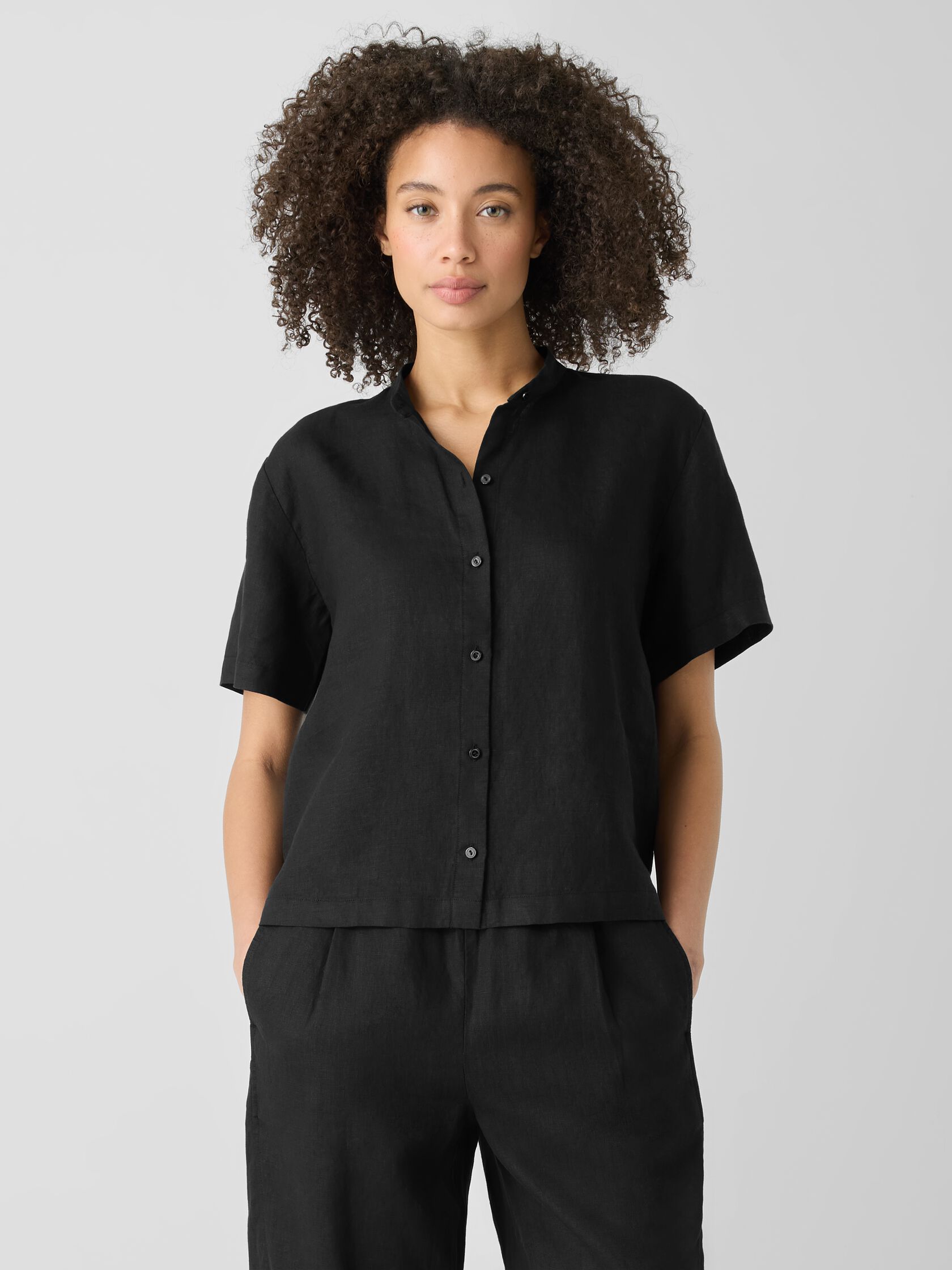 Organic Handkerchief Linen&nbsp;Band Collar Shirt