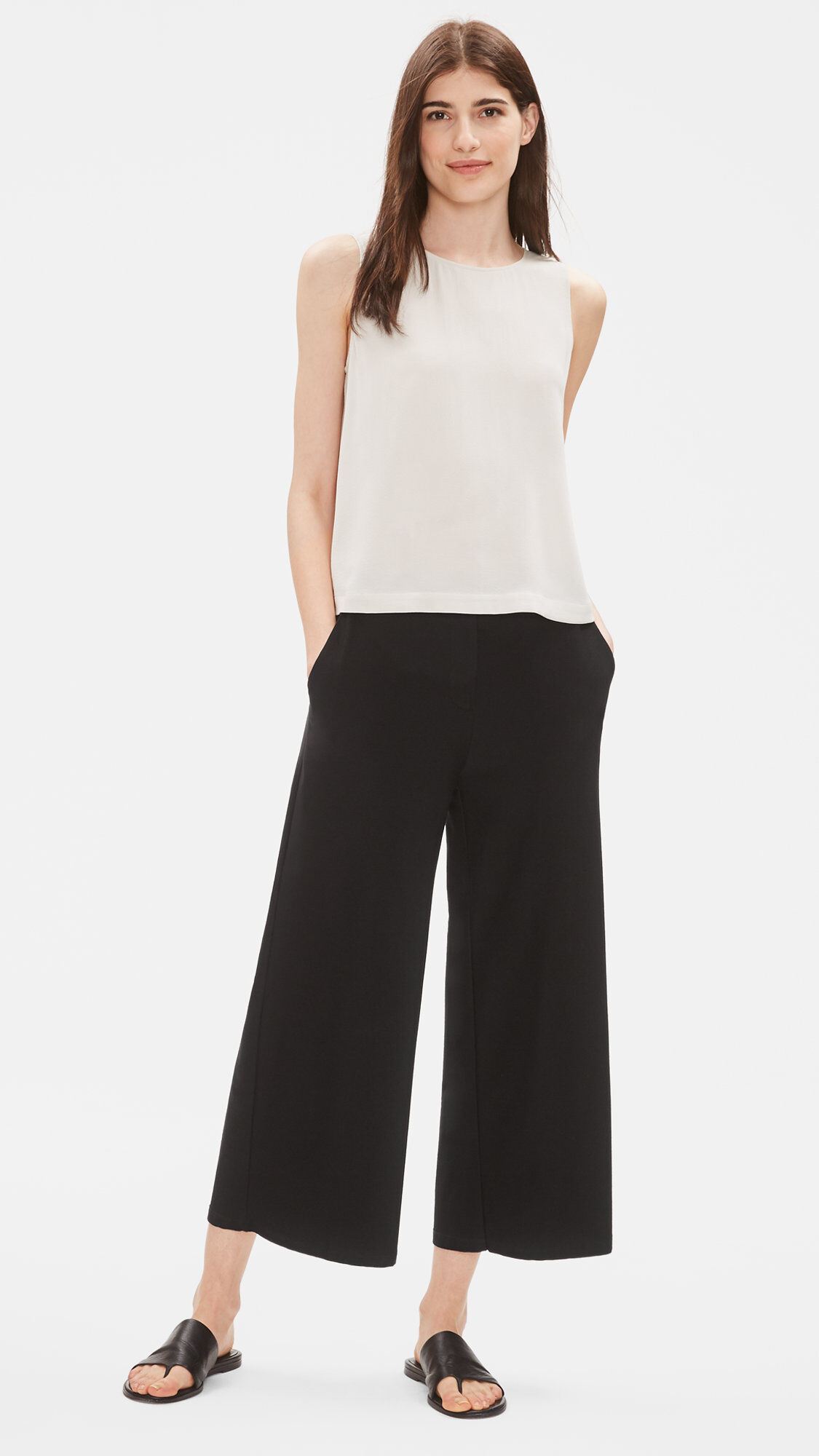 System Lightweight Washable Stretch Crepe Wide-leg Pant