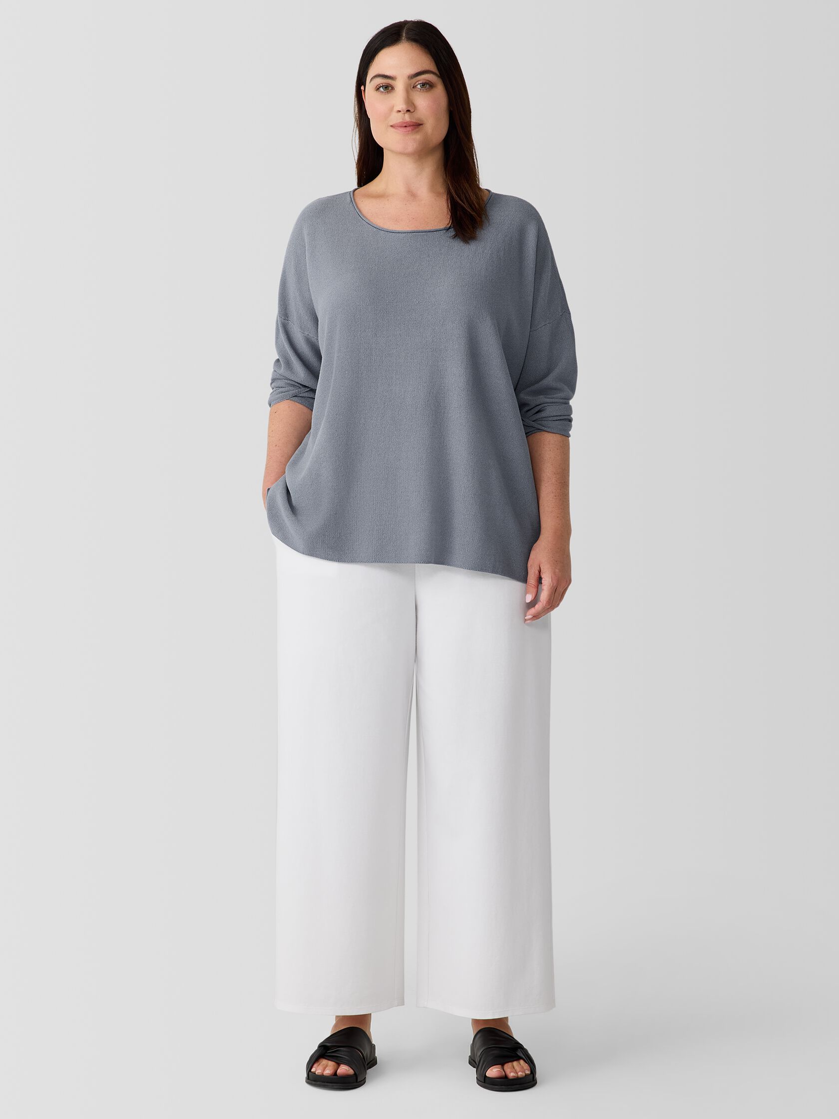 Cotton Blend Ponte Wide-Leg Pant