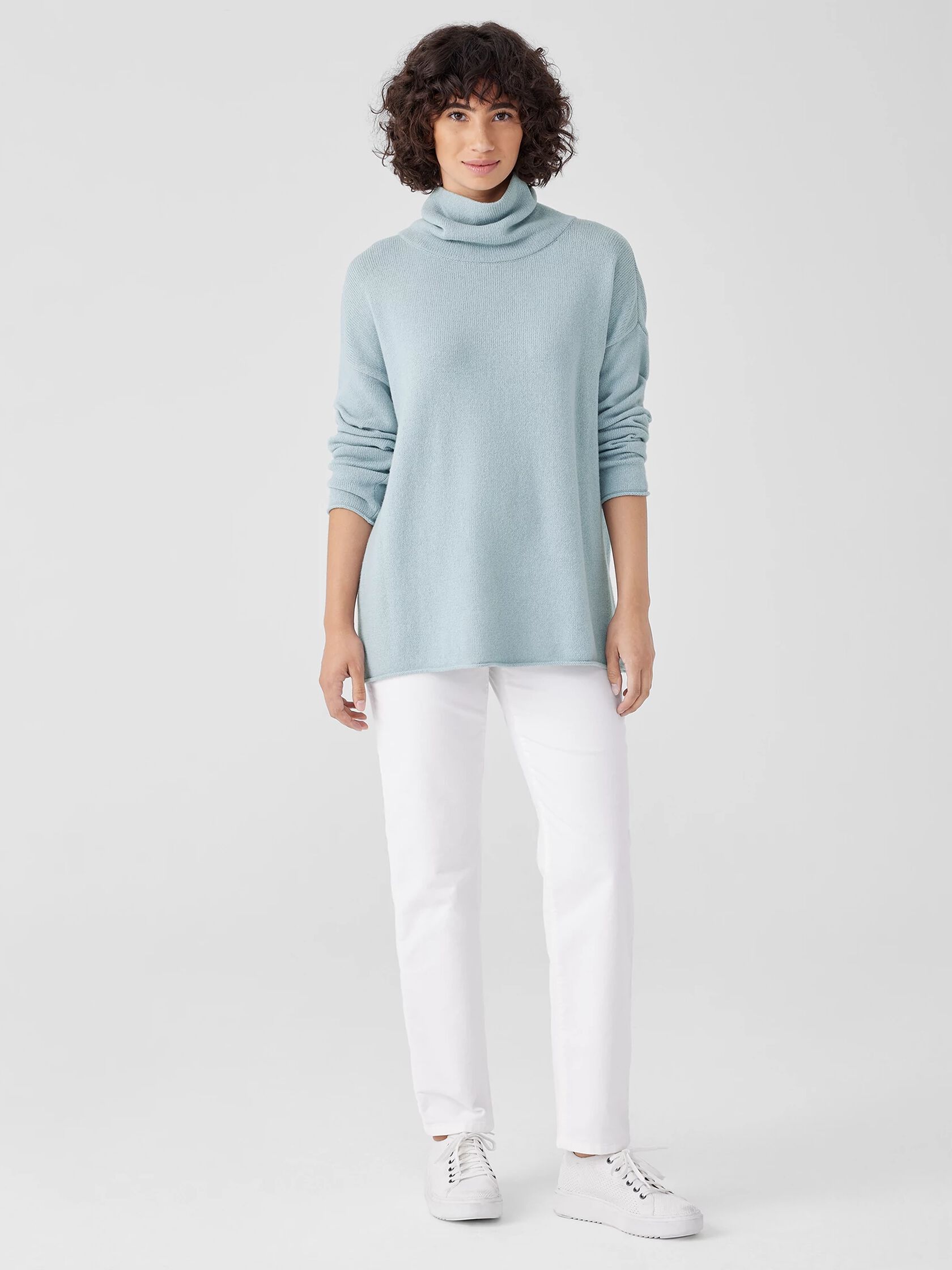 Cotton and Recycled Cashmere Turtleneck Long Top