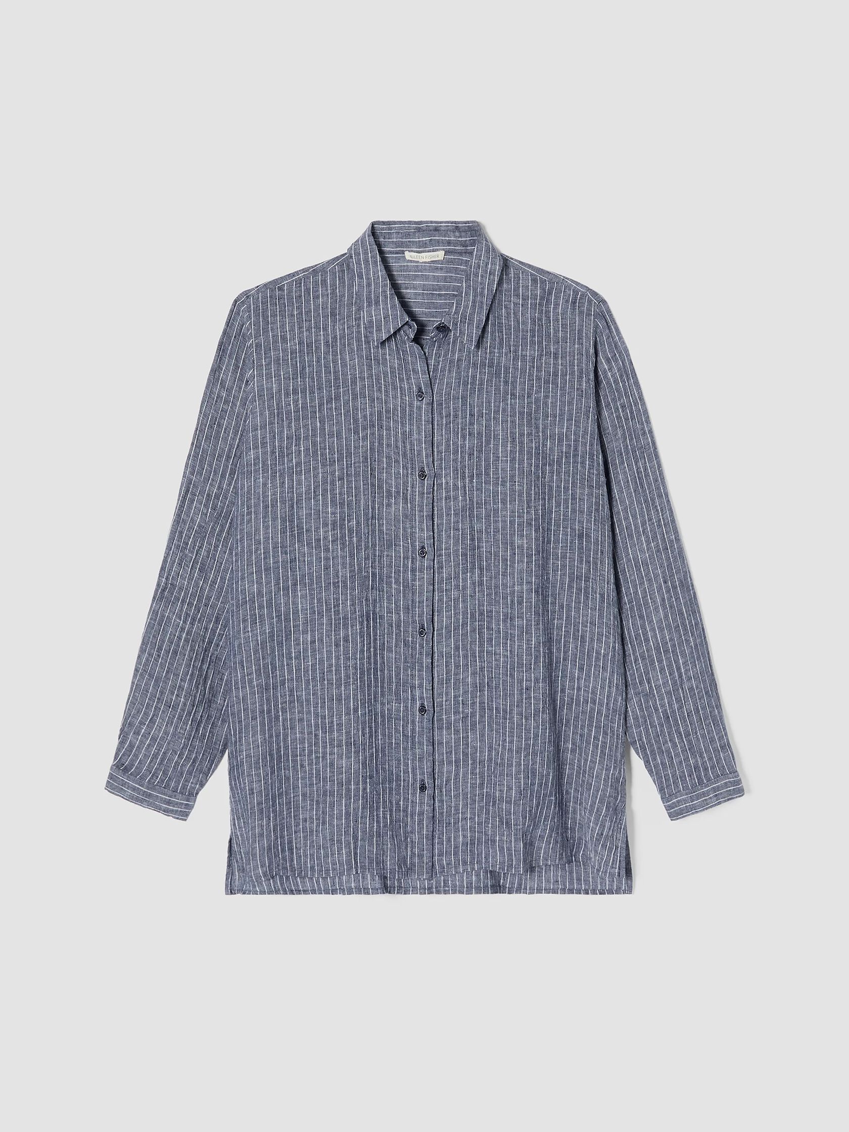 Puckered Organic Linen&nbsp;Classic Collar Long Shirt