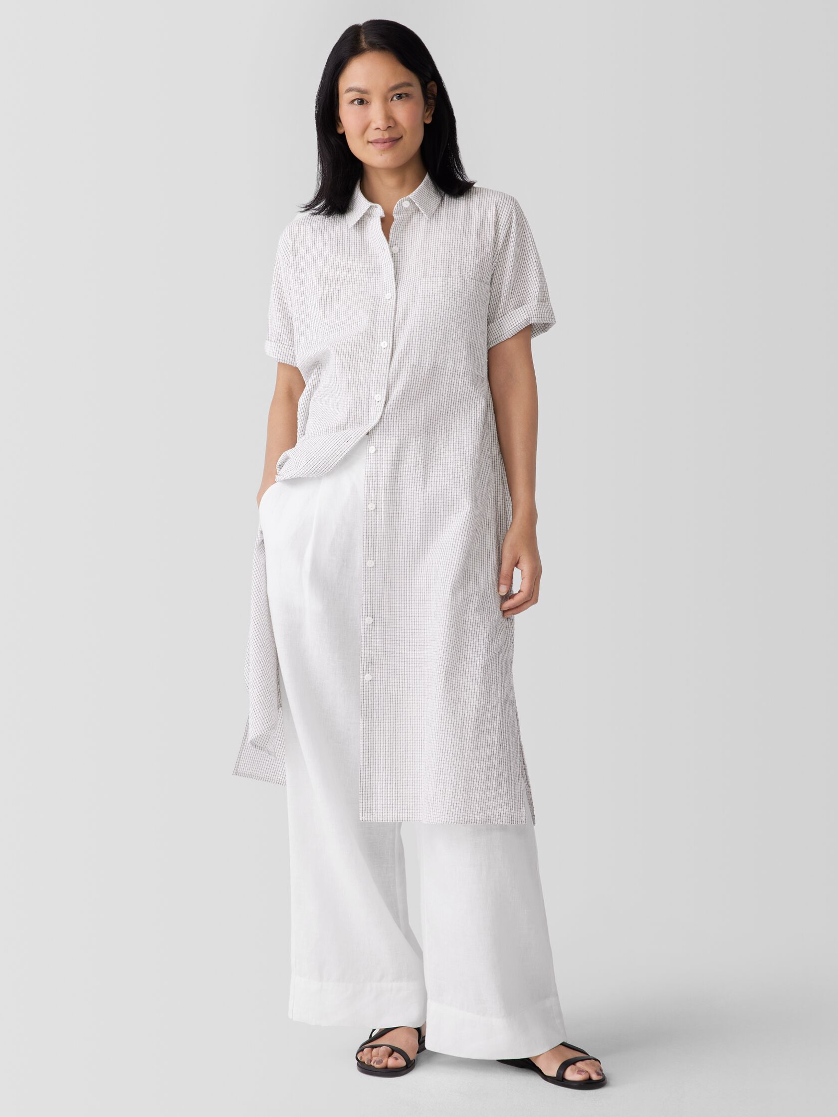 Organic Cotton Ripple&nbsp;Checkered&nbsp;Shirtdress