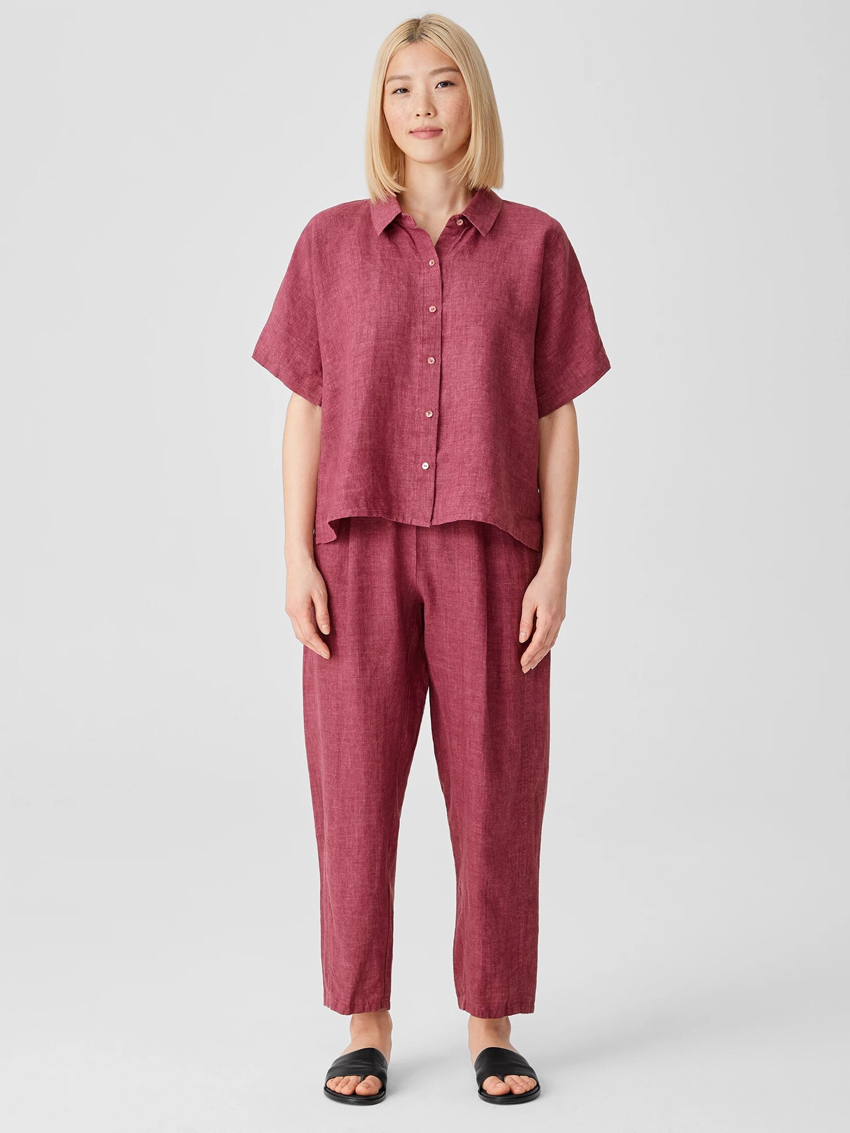 Washed Organic Linen Delave Short-Sleeve Shirt