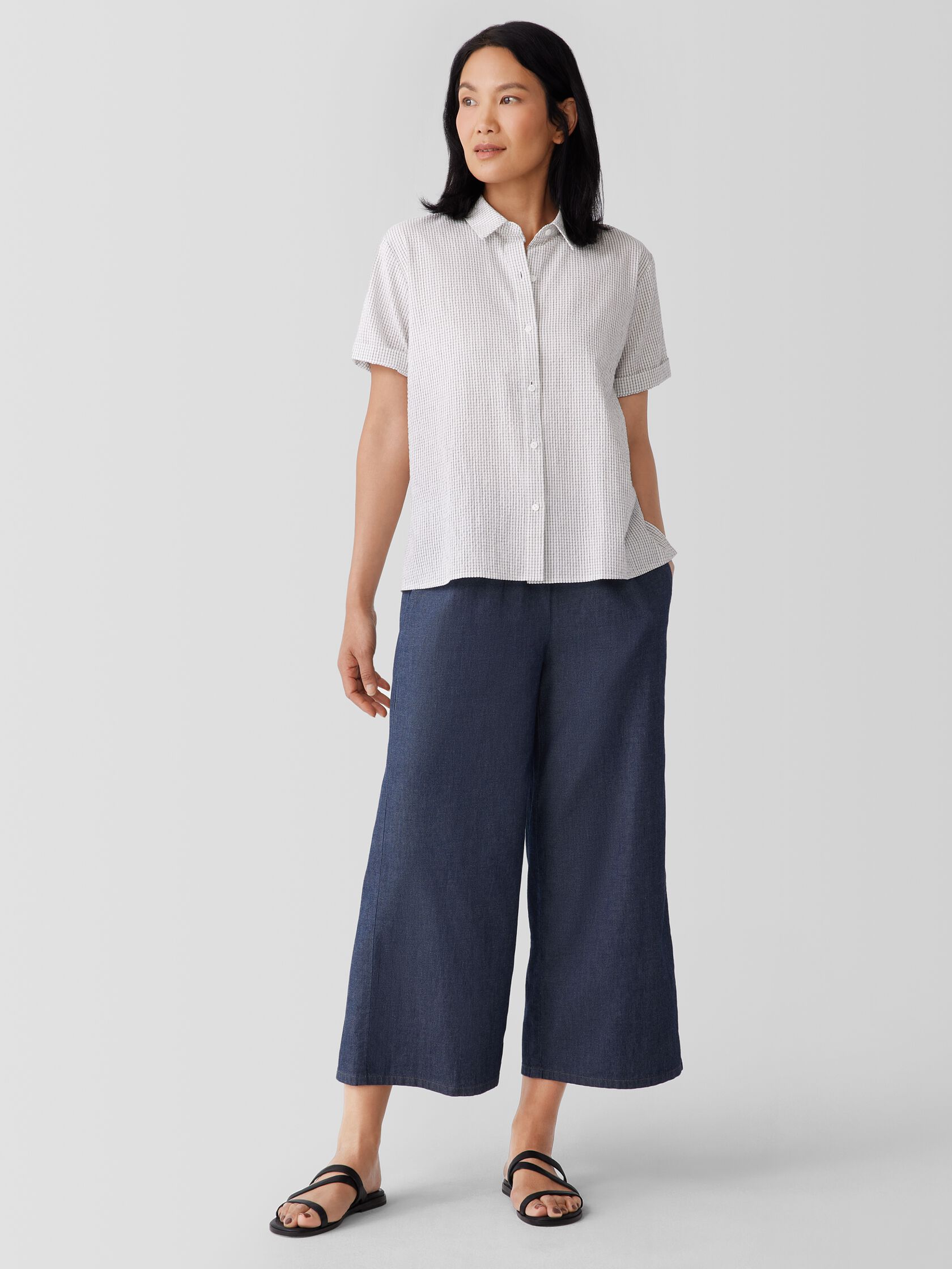 Organic Cotton Ripple&nbsp;Checkered&nbsp;Short-Sleeve Shirt