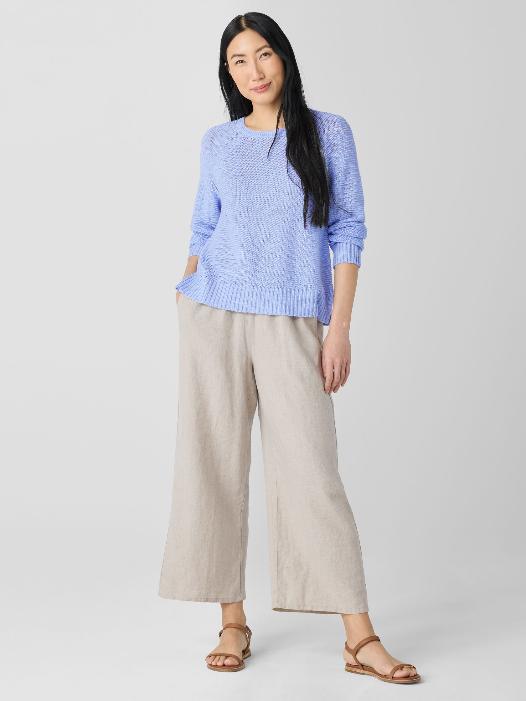 Organic Linen Cotton Slub Crew Neck Top