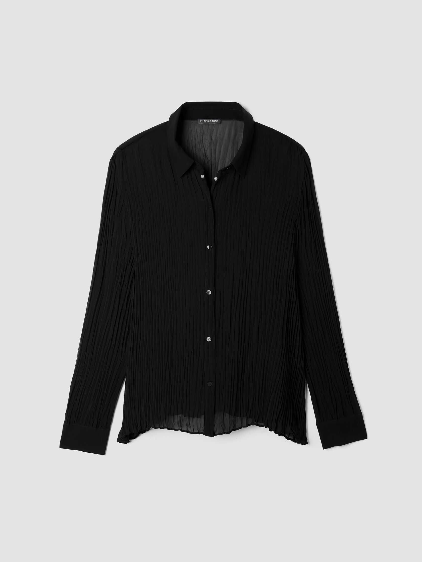 Crinkled Sheer Silk Georgette Classic Collar Shirt