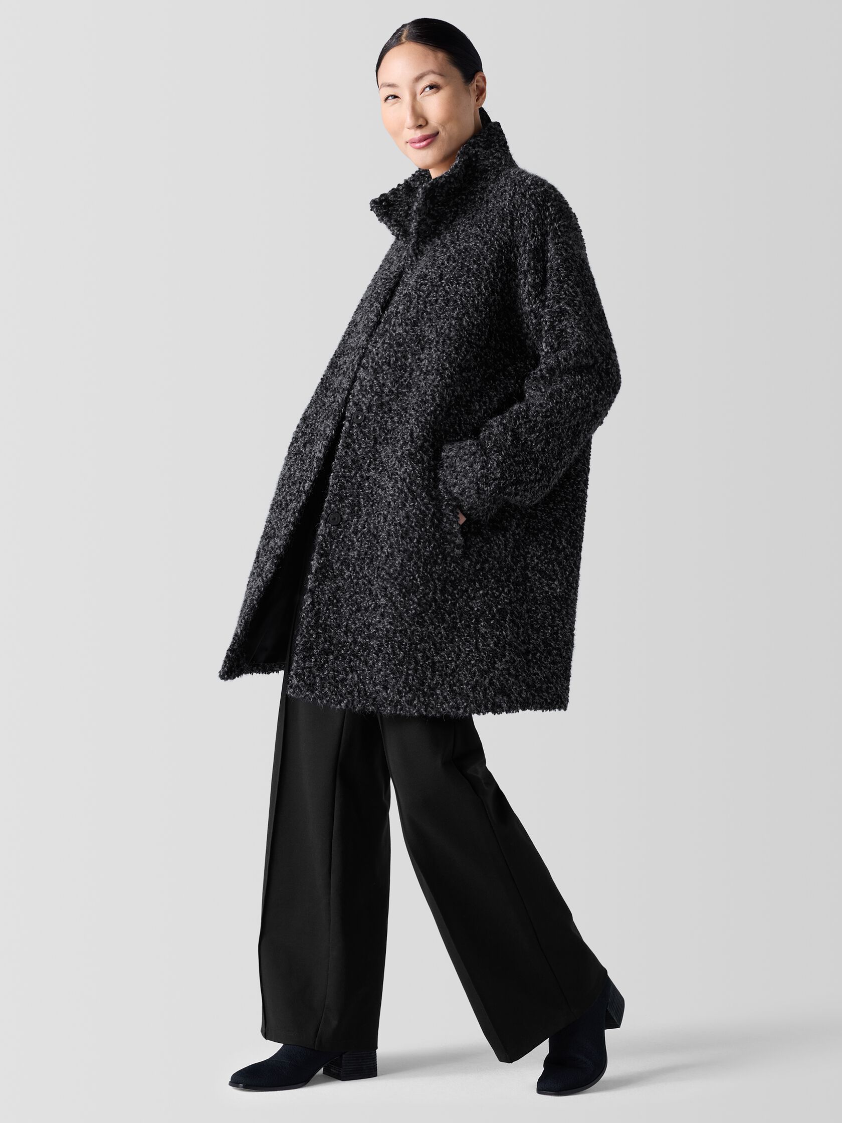 Curly Alpaca Stand Collar Coat